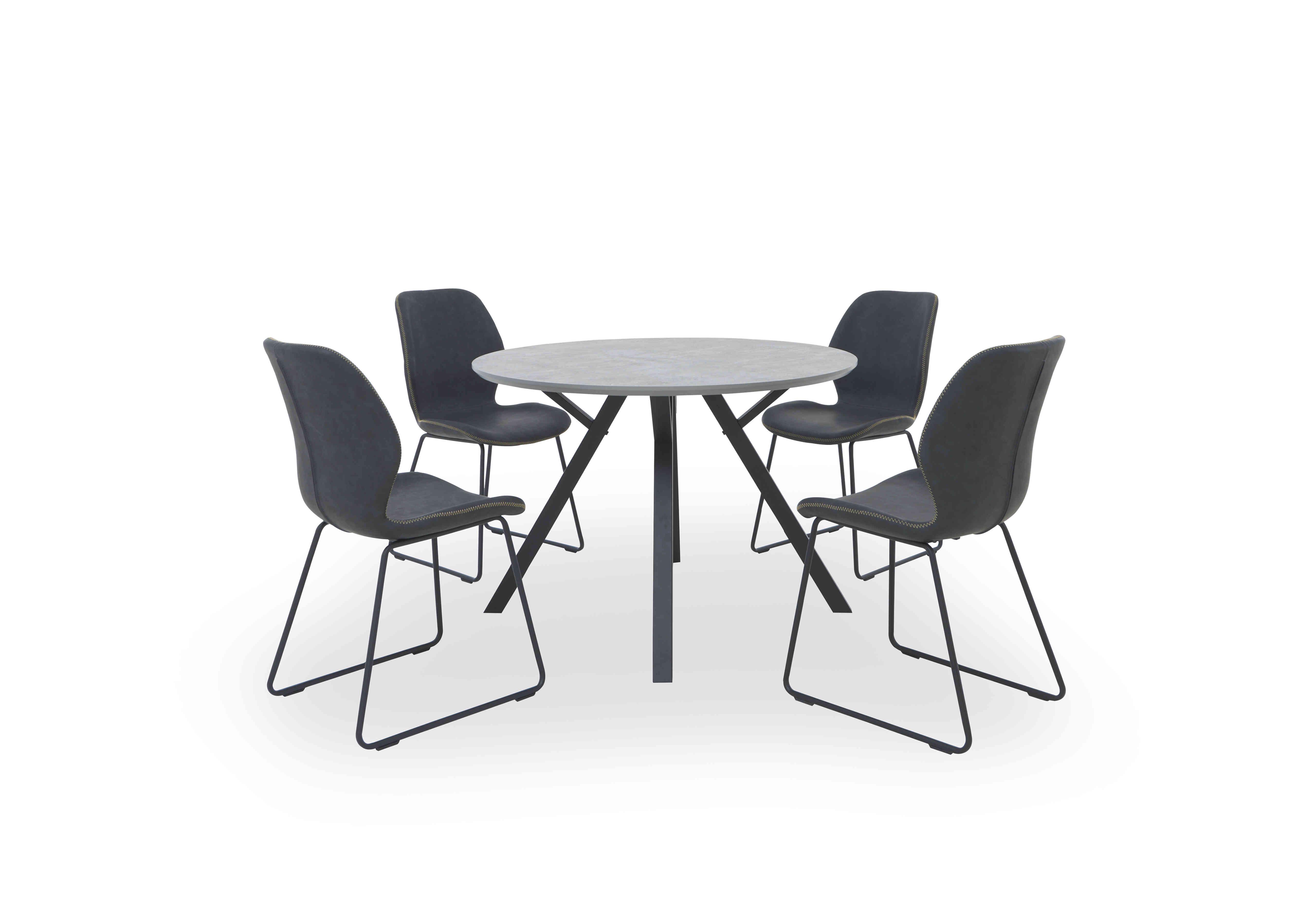 Matteo Round Dining Table with 4 Faux Leather Ski Leg Chairs in Dark Grey on Furniture Village