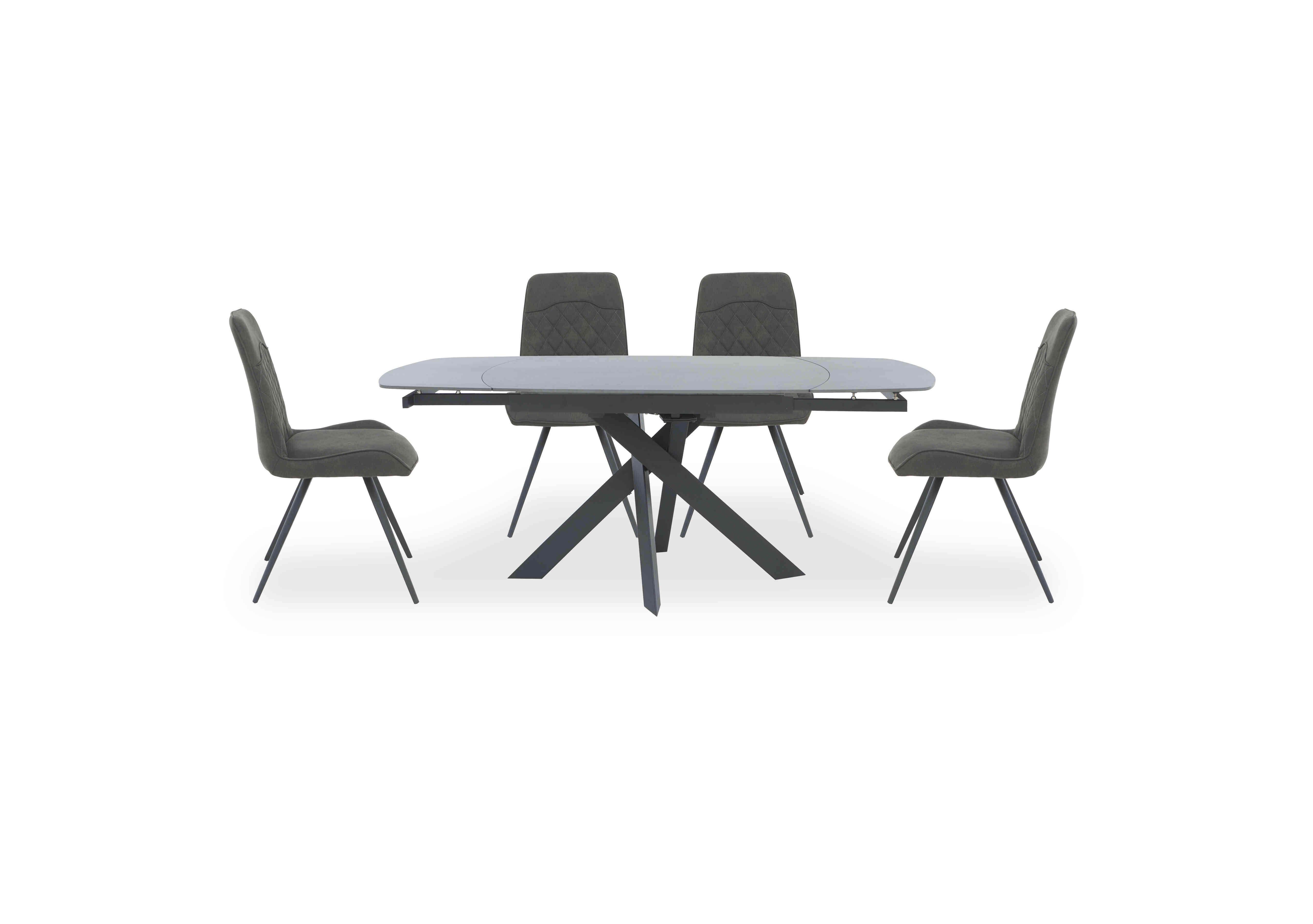 Warrior Grey Swivel Extending Dining Table with 4 Standard Dining Chairs in Grey/Grey on Furniture Village