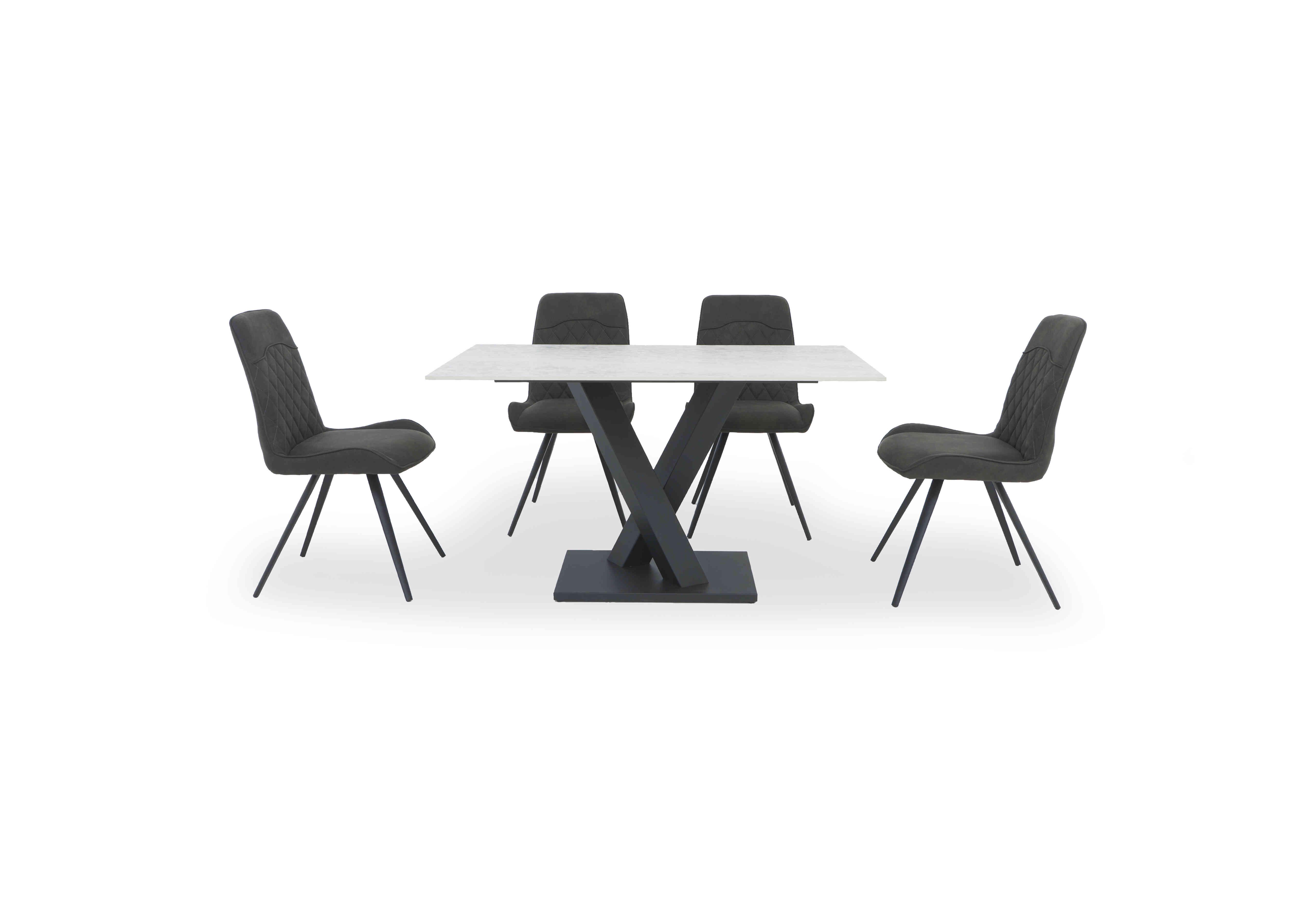 Warrior Crystal White Compact Fixed Dining Table with 4 Standard Dining Chairs in White/Grey on Furniture Village