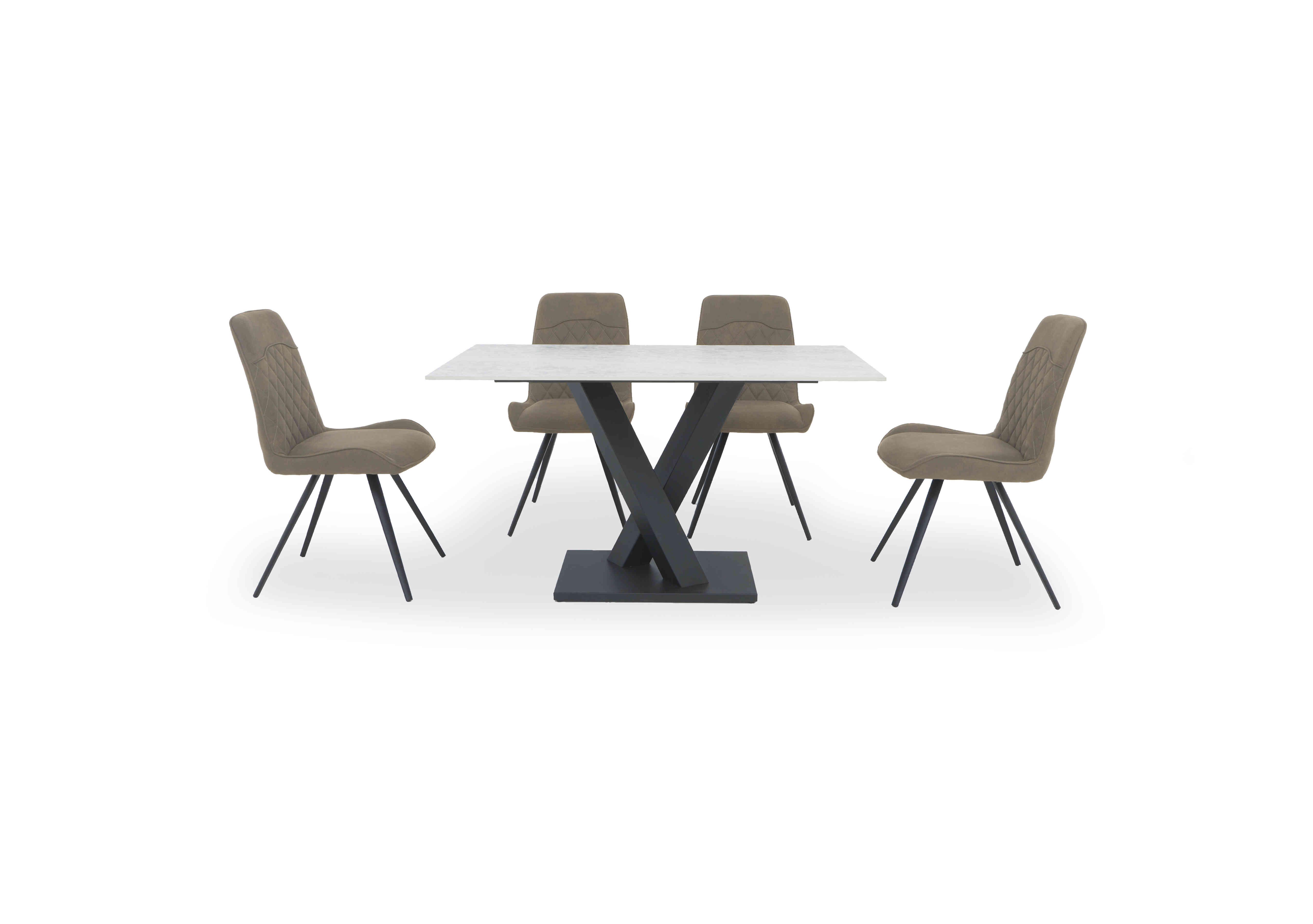 Warrior Crystal White Compact Fixed Dining Table with 4 Standard Dining Chairs in White/Taupe on Furniture Village