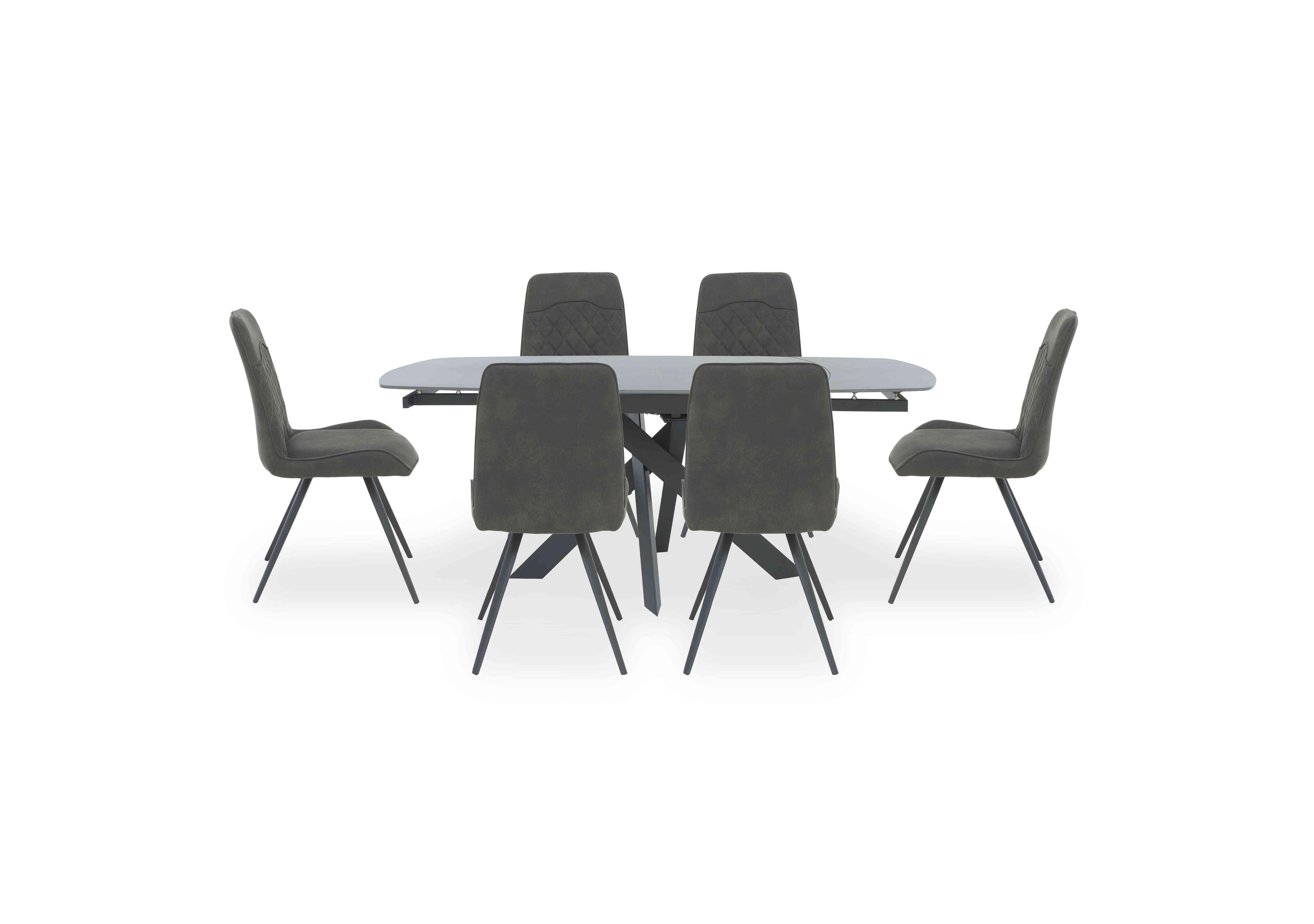 Warrior Grey Swivel Extending Dining Table with 6 Standard Dining Chairs in Grey/Grey on Furniture Village