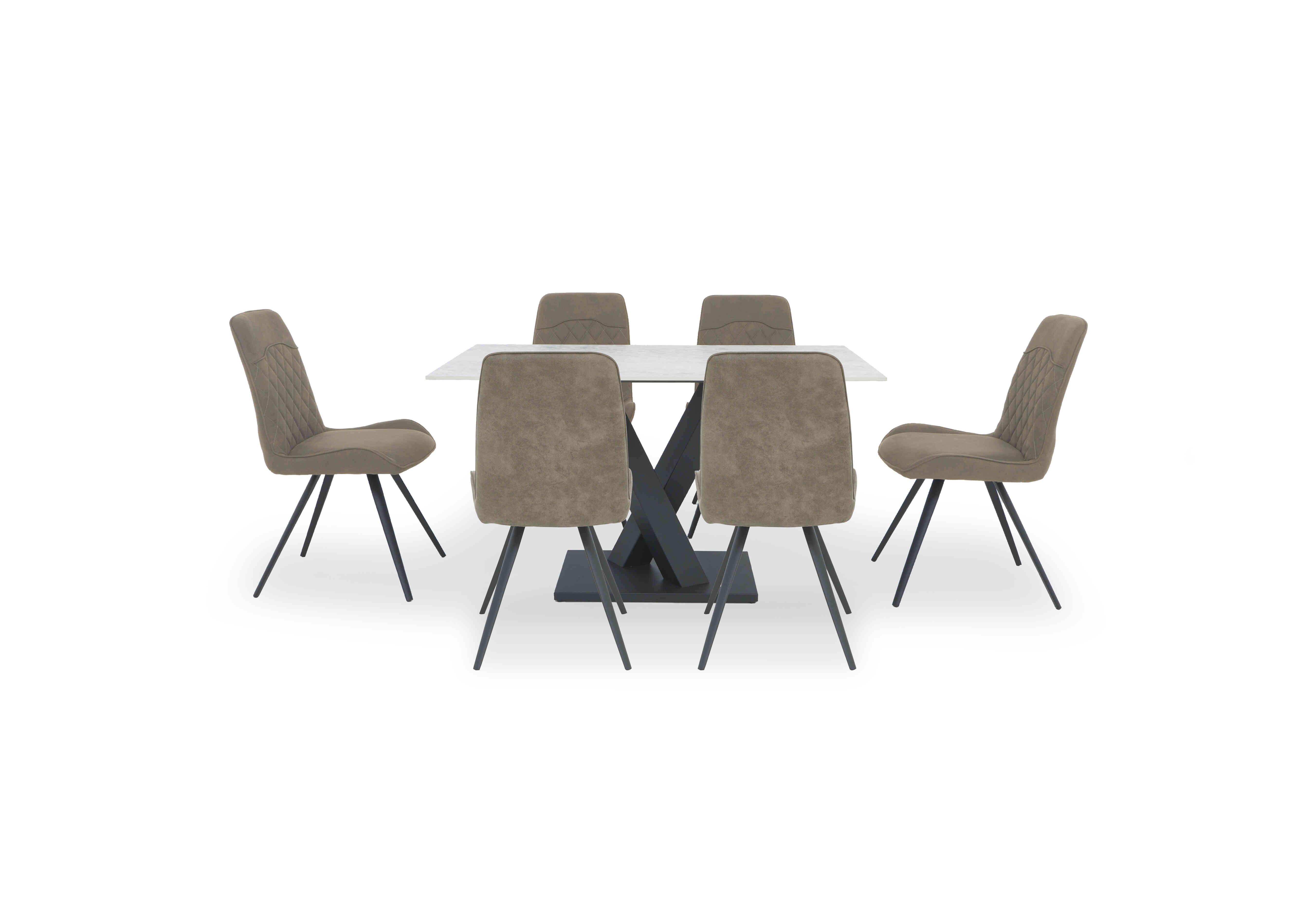 Warrior Crystal White Compact Fixed Dining Table with 6 Standard Dining Chairs in White/Taupe on Furniture Village