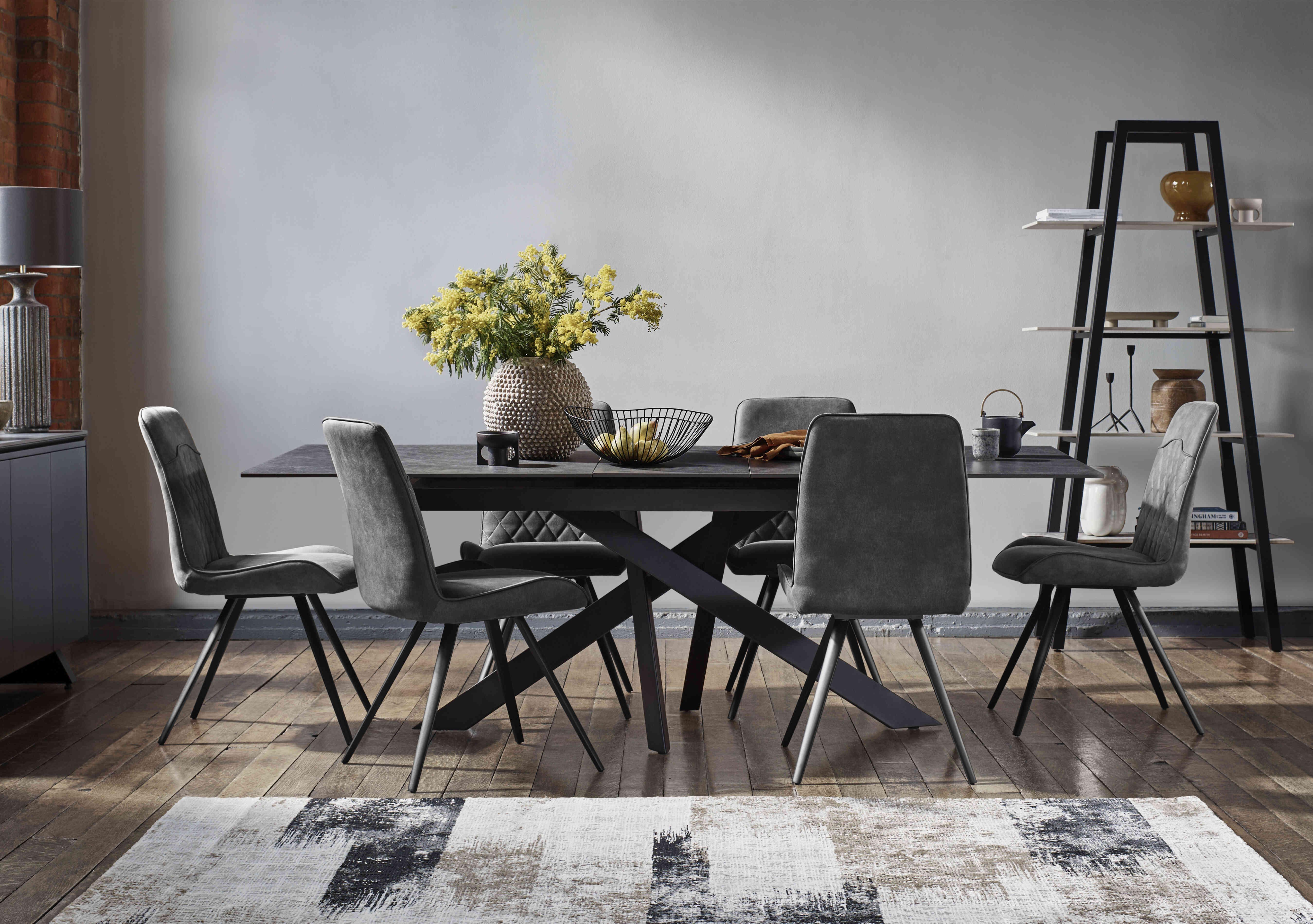 Warrior Grey Extending Dining Table with 6 Standard Dining Chairs in  on Furniture Village