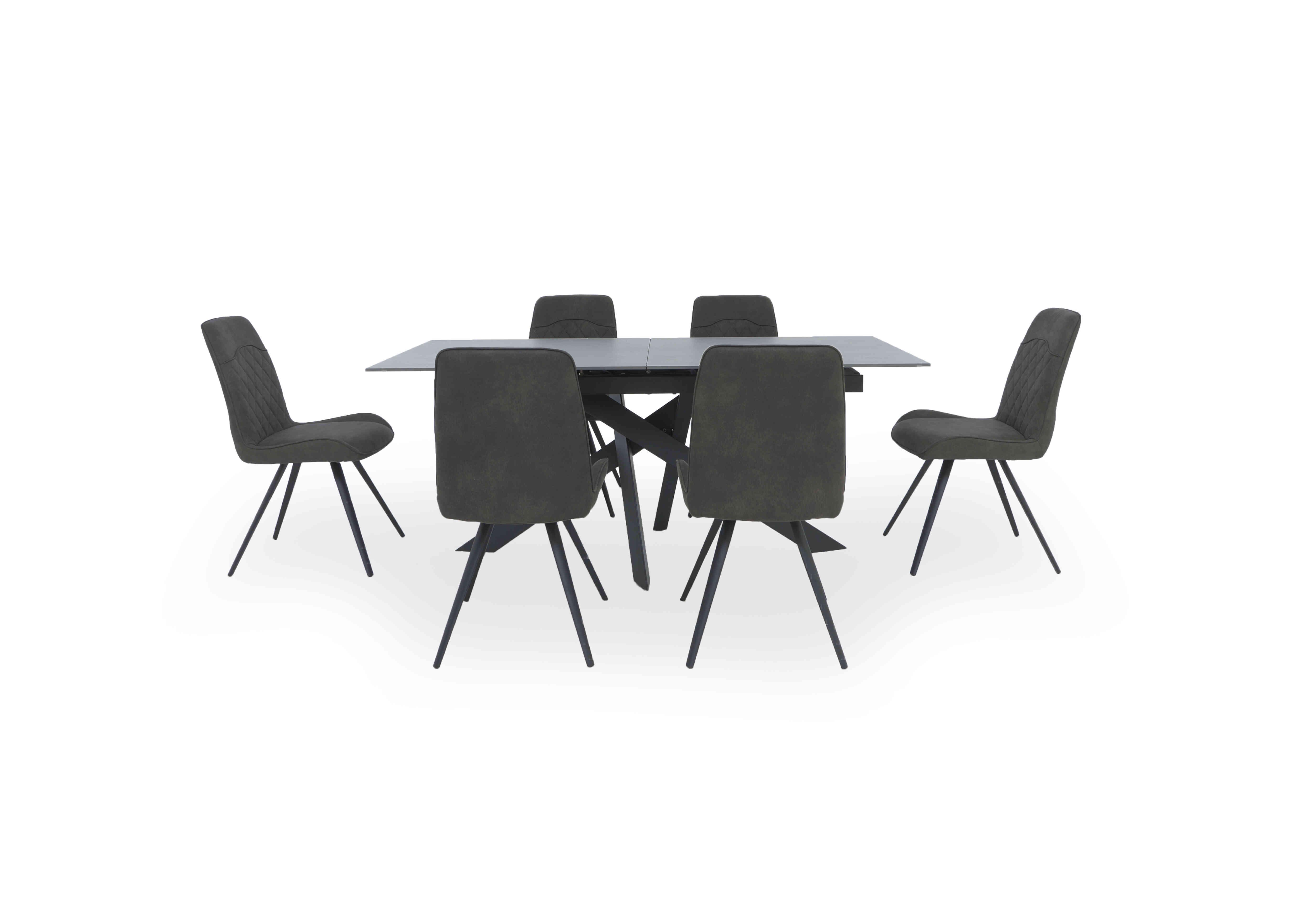 Warrior Grey Extending Dining Table with 6 Standard Dining Chairs in Grey/Grey on Furniture Village