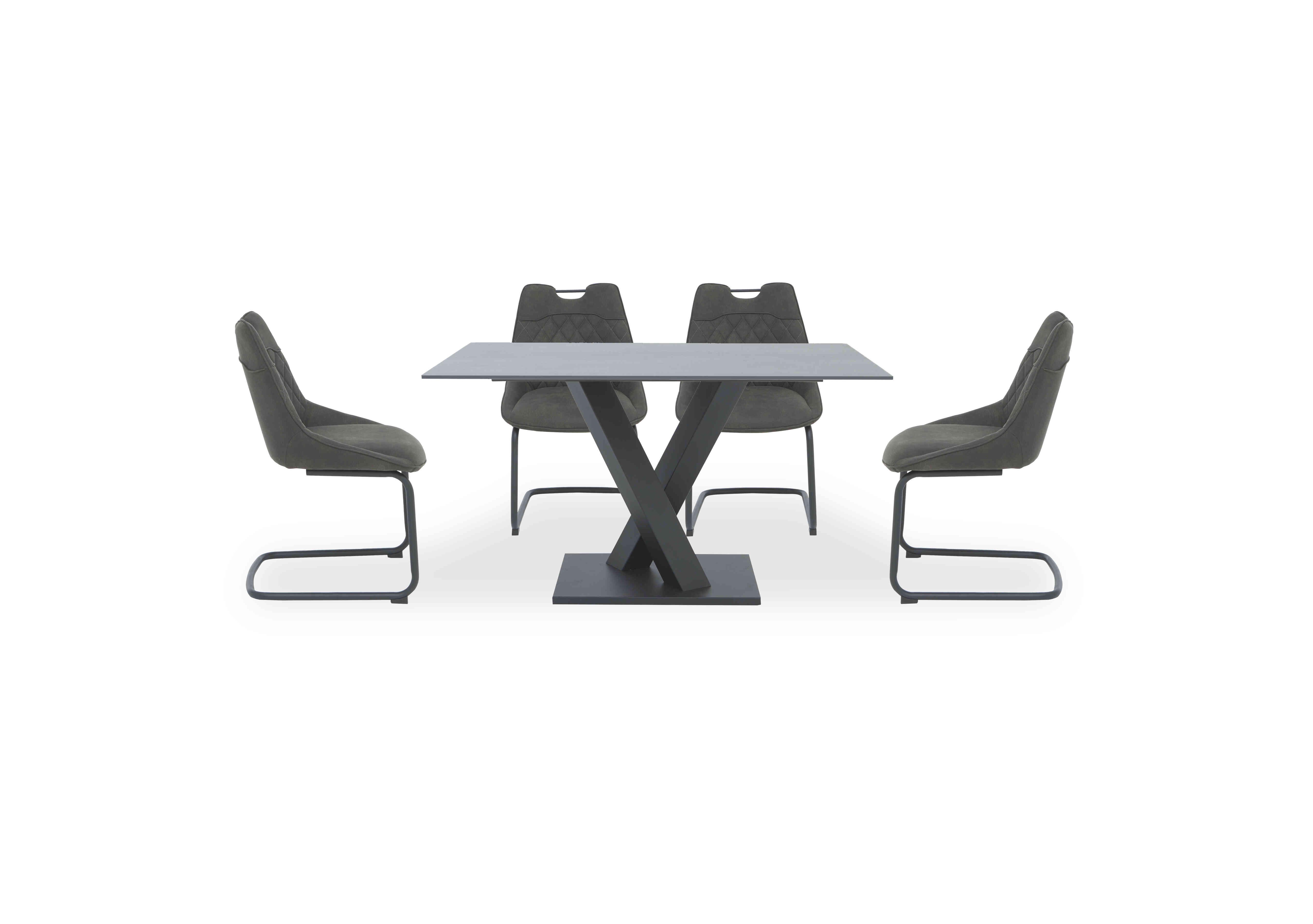 Warrior Grey Compact Fixed Dining Table with 4 Cantilever Dining Chairs in Grey/Grey on Furniture Village