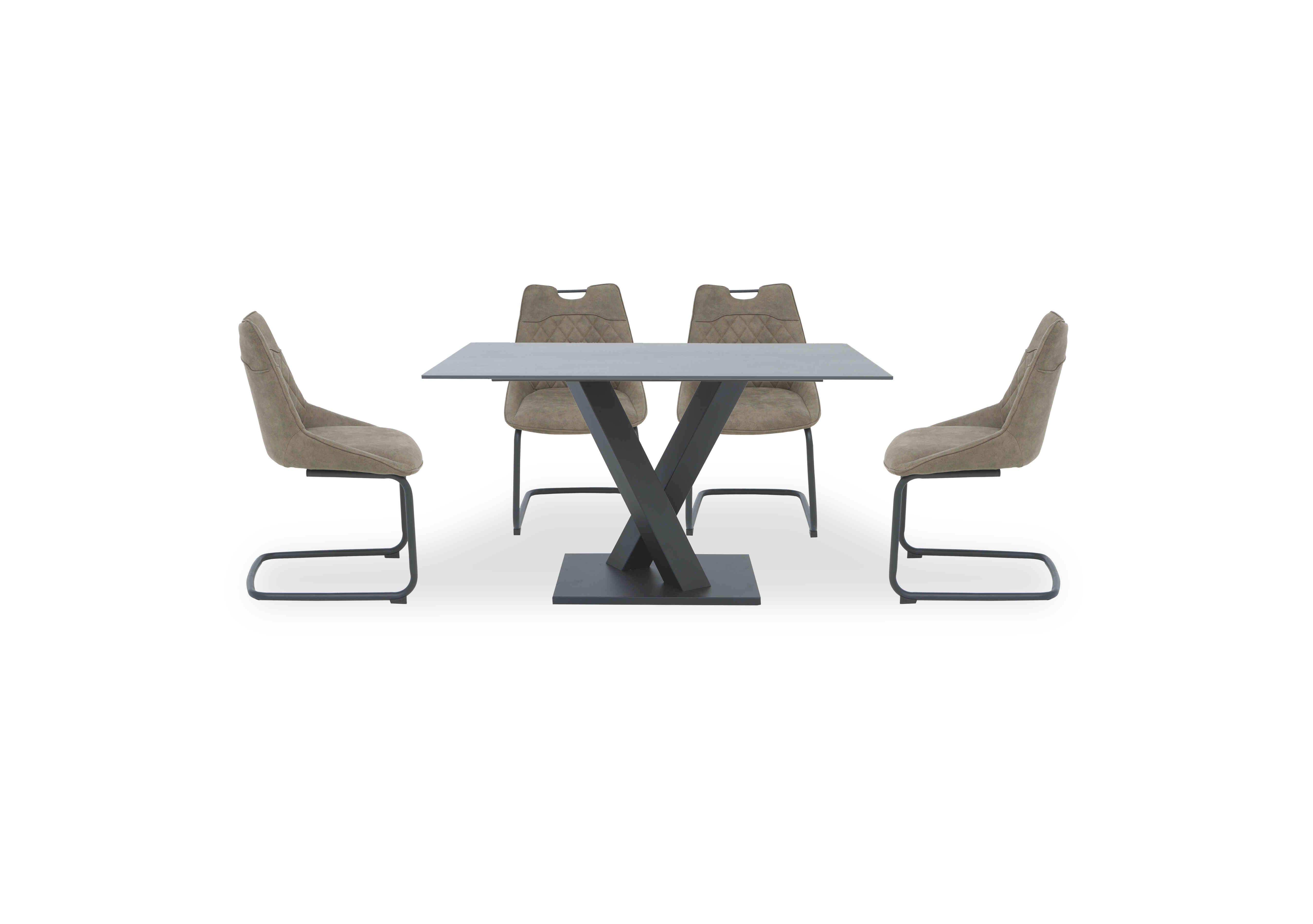 Warrior Grey Compact Fixed Dining Table with 4 Cantilever Dining Chairs in Grey/Taupe on Furniture Village