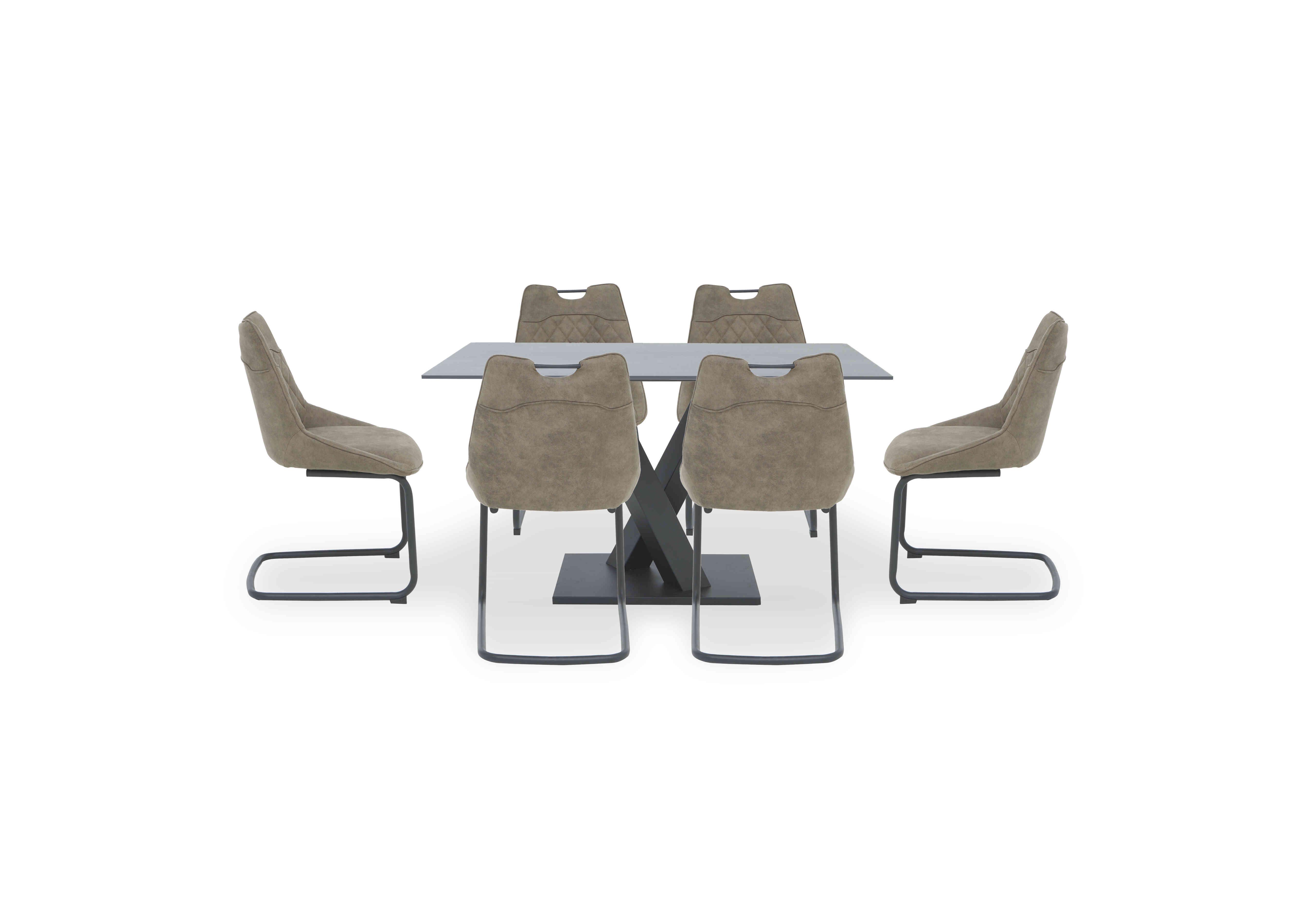 Warrior Grey Compact Fixed Dining Table with 6 Cantilever Dining Chairs in Grey/Taupe on Furniture Village