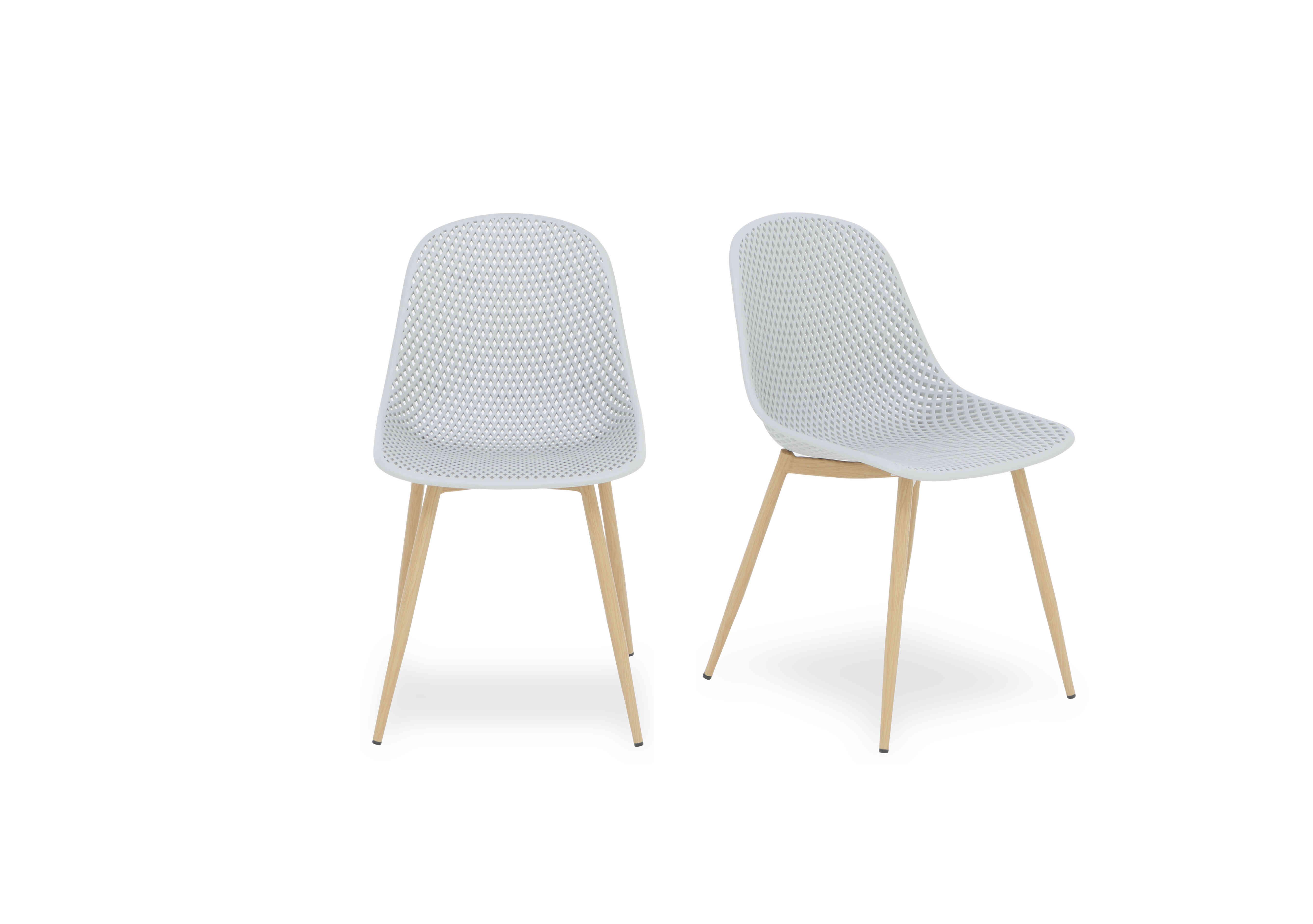 Jonah Pair of Trellis Plastic Dining Chairs in Light Grey on Furniture Village