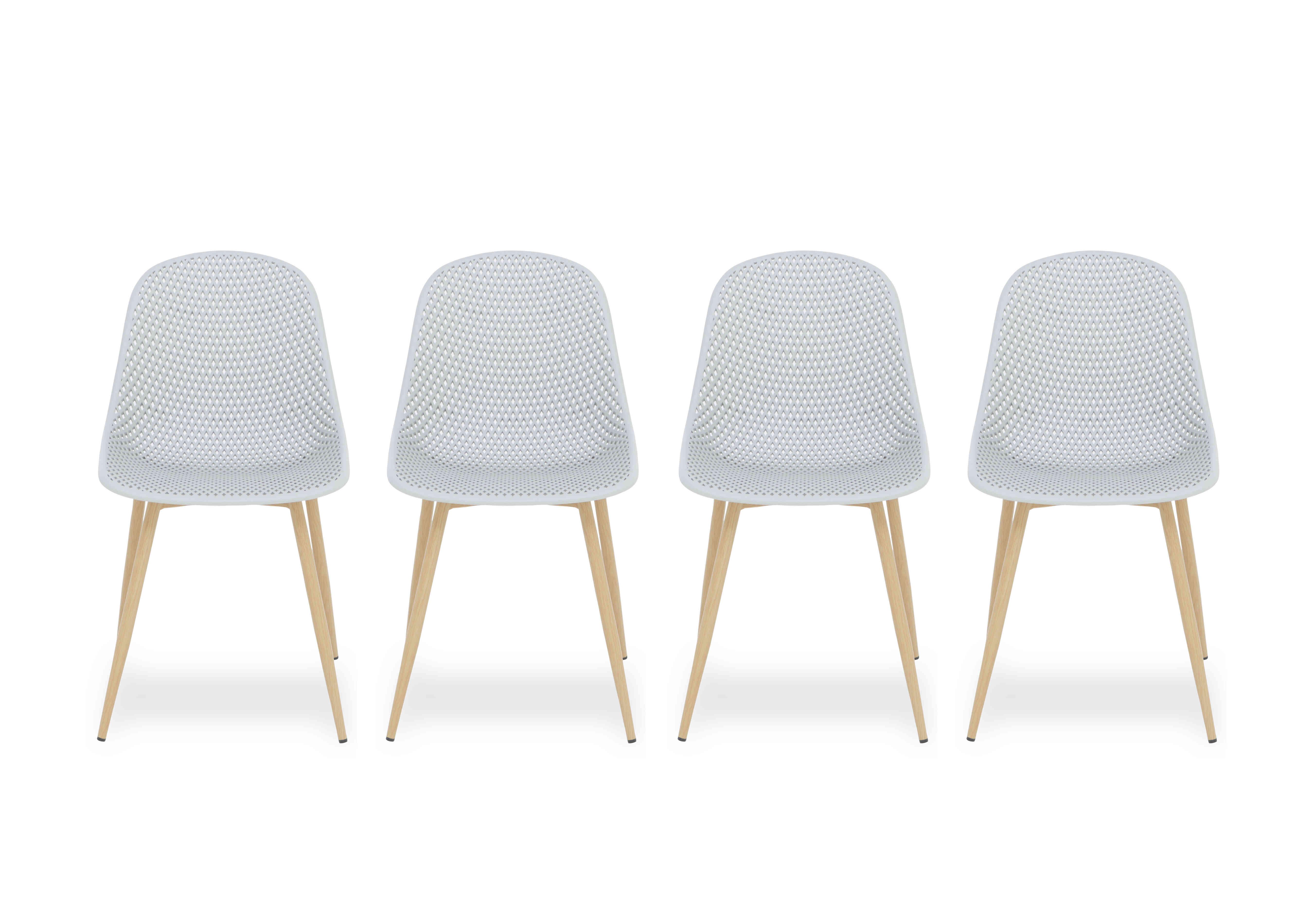 Jonah Set of 4 Trellis Plastic Dining Chairs in Light Grey on Furniture Village