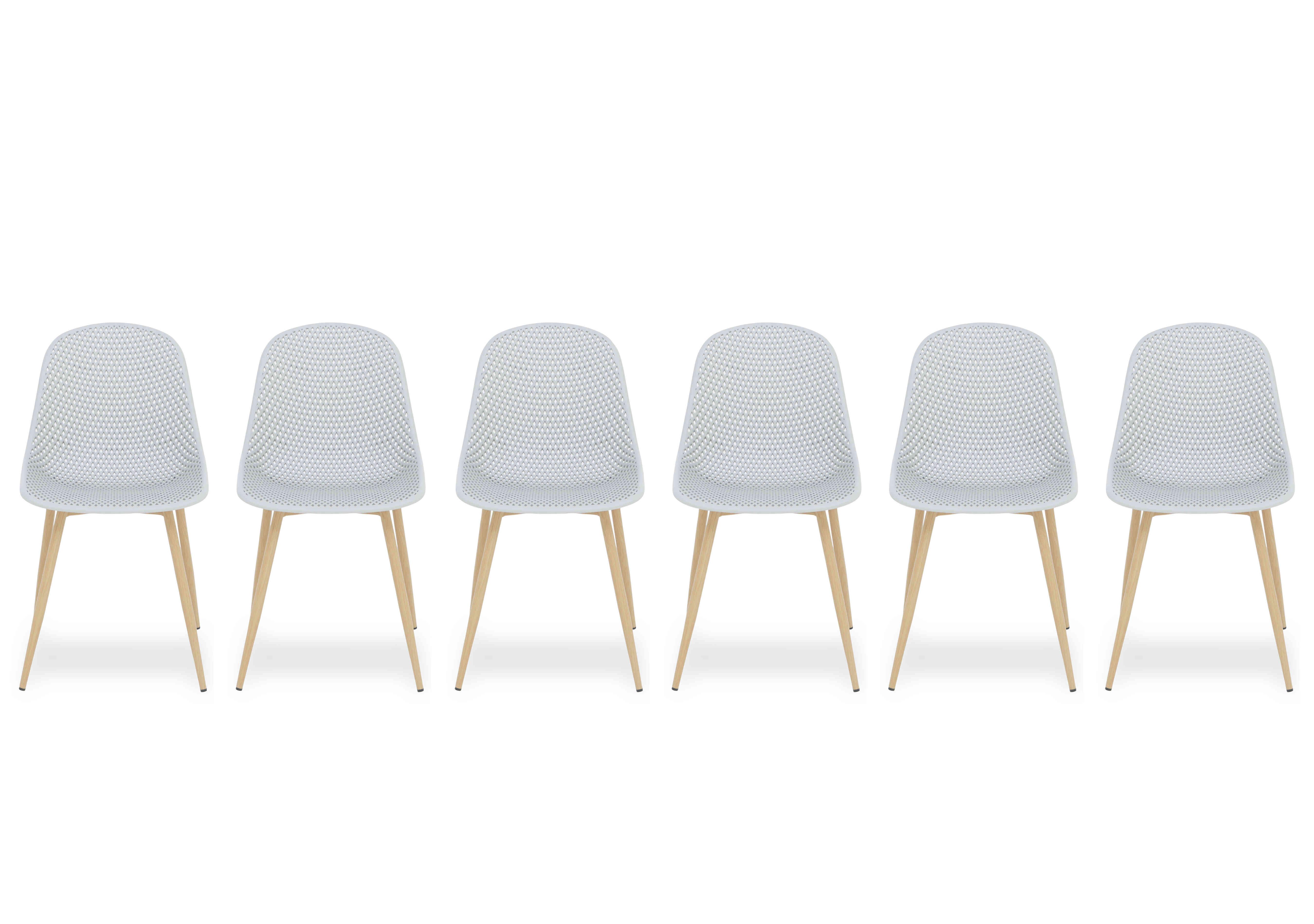 Jonah Set of 6 Trellis Plastic Dining Chairs in Light Grey on Furniture Village