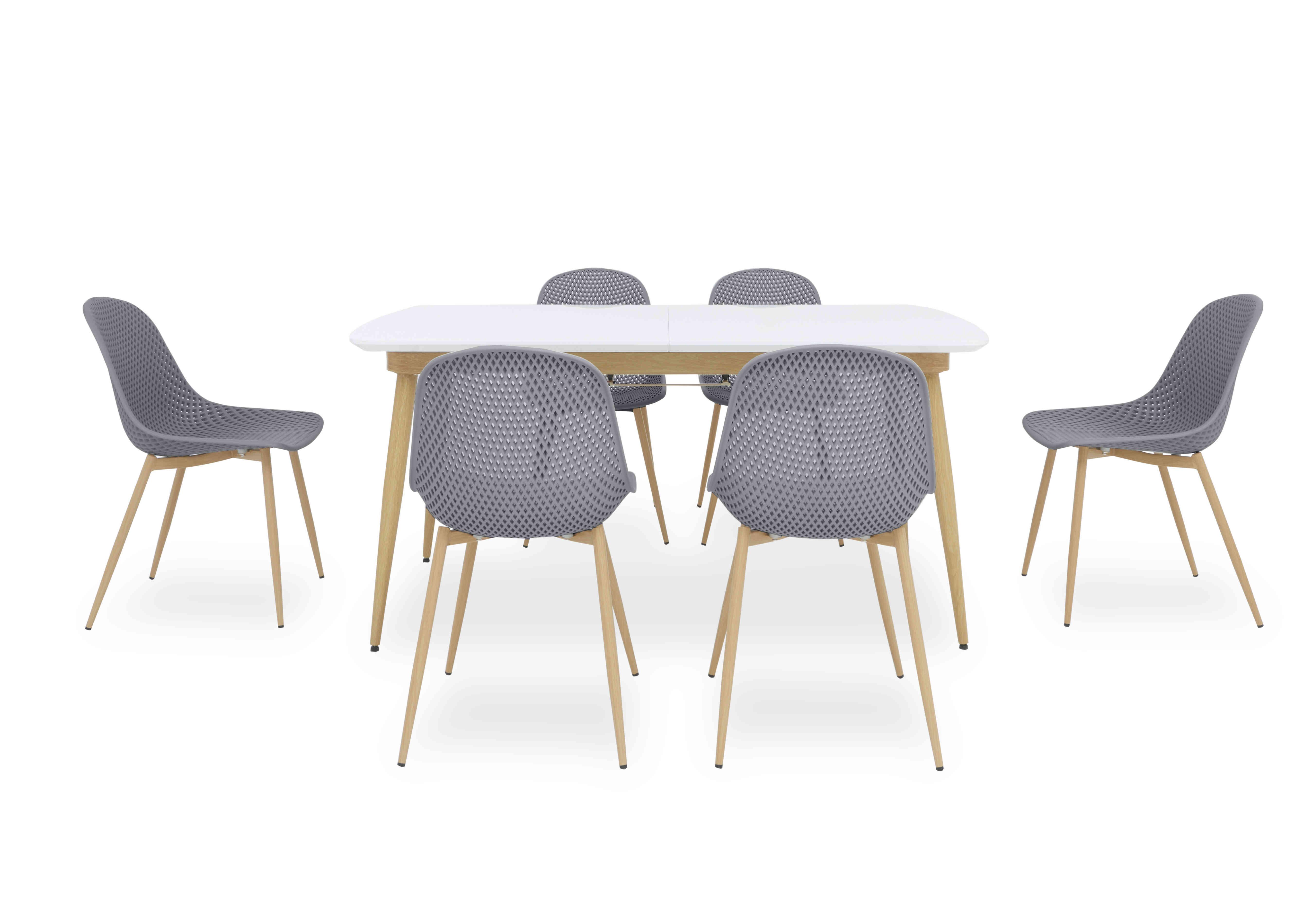 Jonah Extending Dining Table with 6 Trellis Plastic Dining Chairs in Dark Grey on Furniture Village