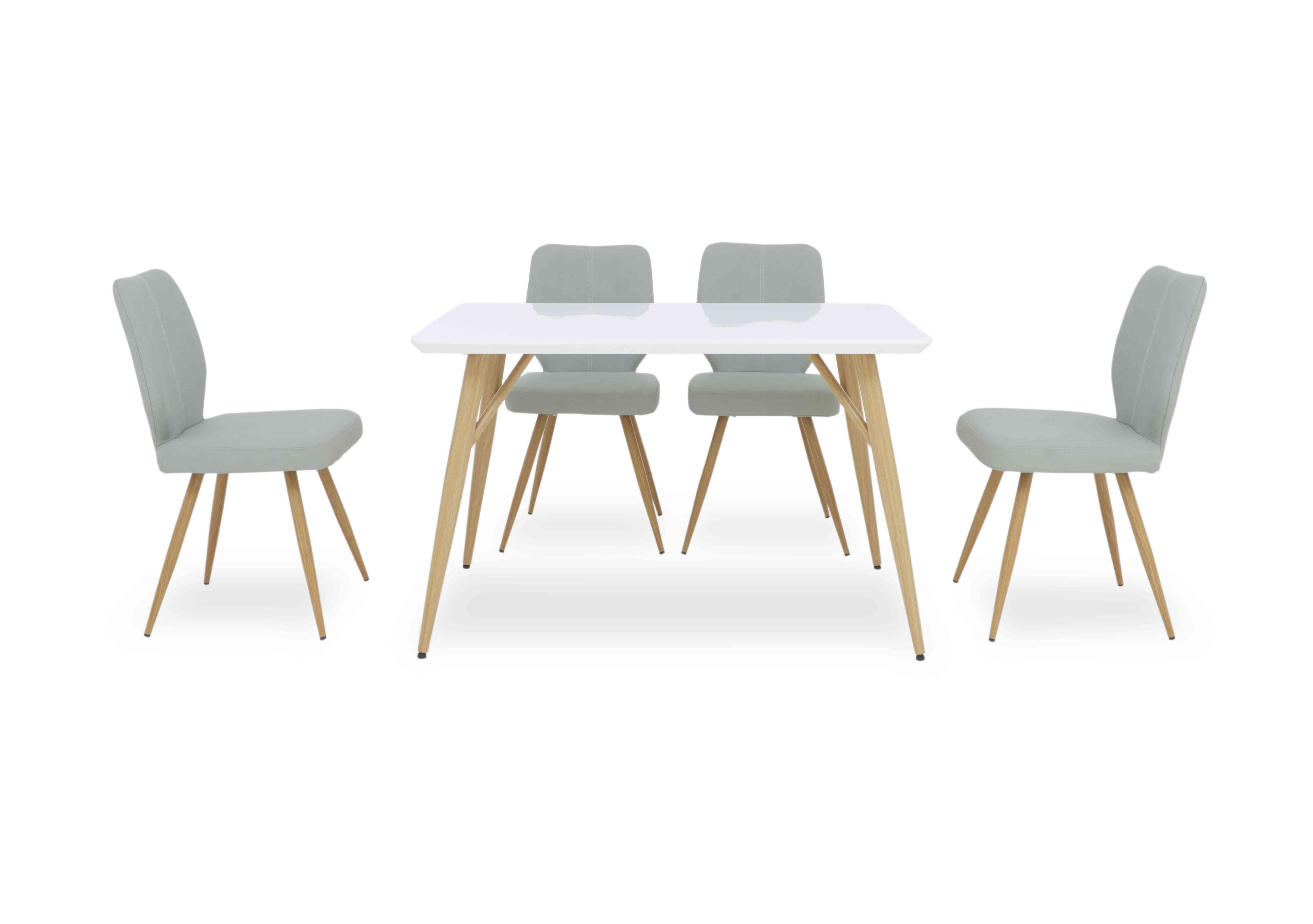 Jonah Fixed Dining Table with 4 Faux Leather Dining Chairs in Light Grey on Furniture Village