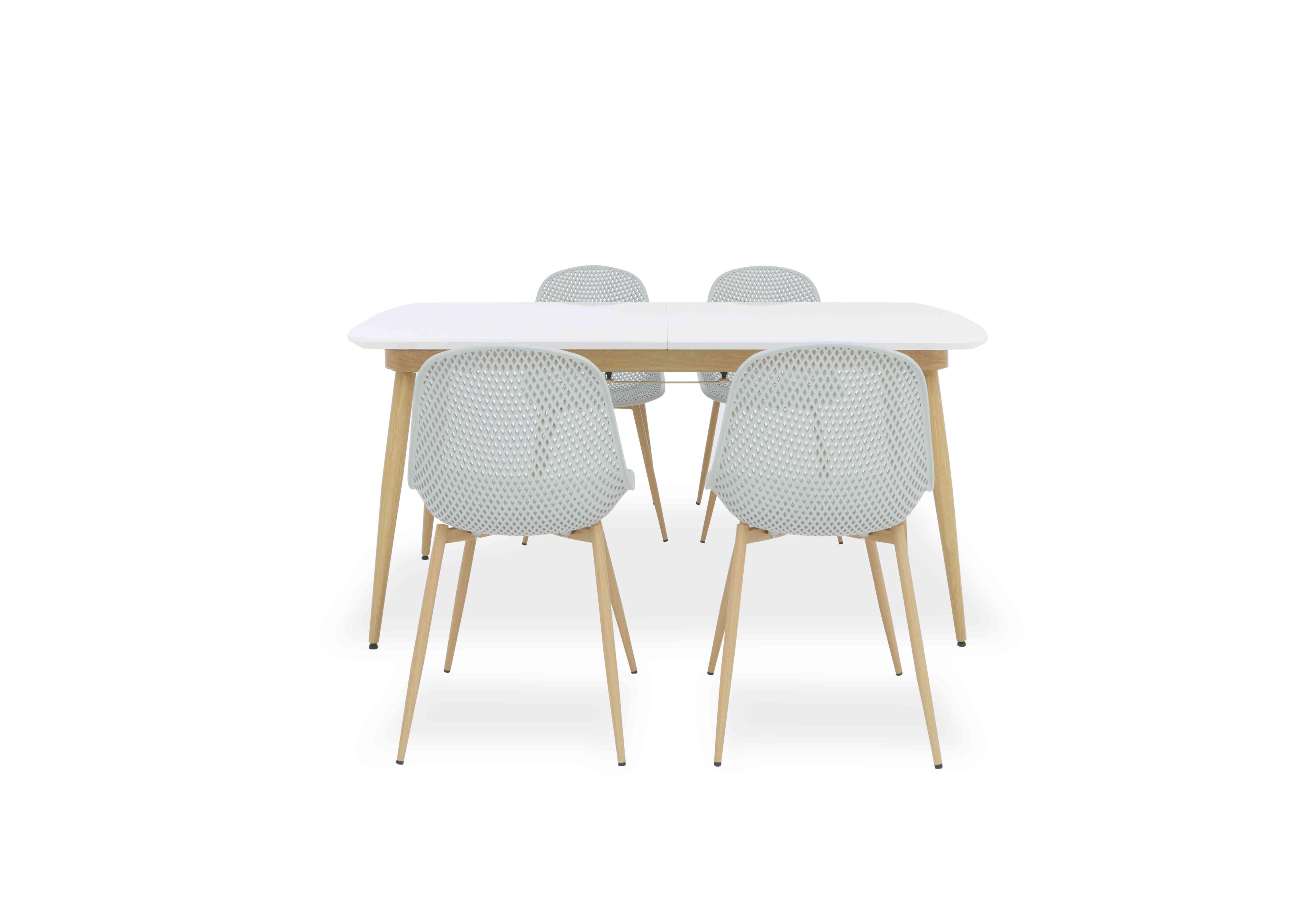 Jonah Extending Dining Table with 4 Trellis Plastic Dining Chairs in Light Grey on Furniture Village