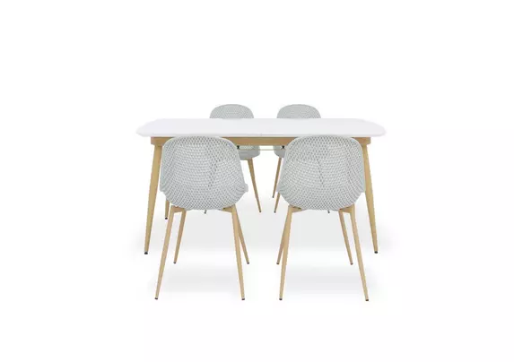 Jonah Extending Dining Table with 4 Trellis Plastic Dining Chairs