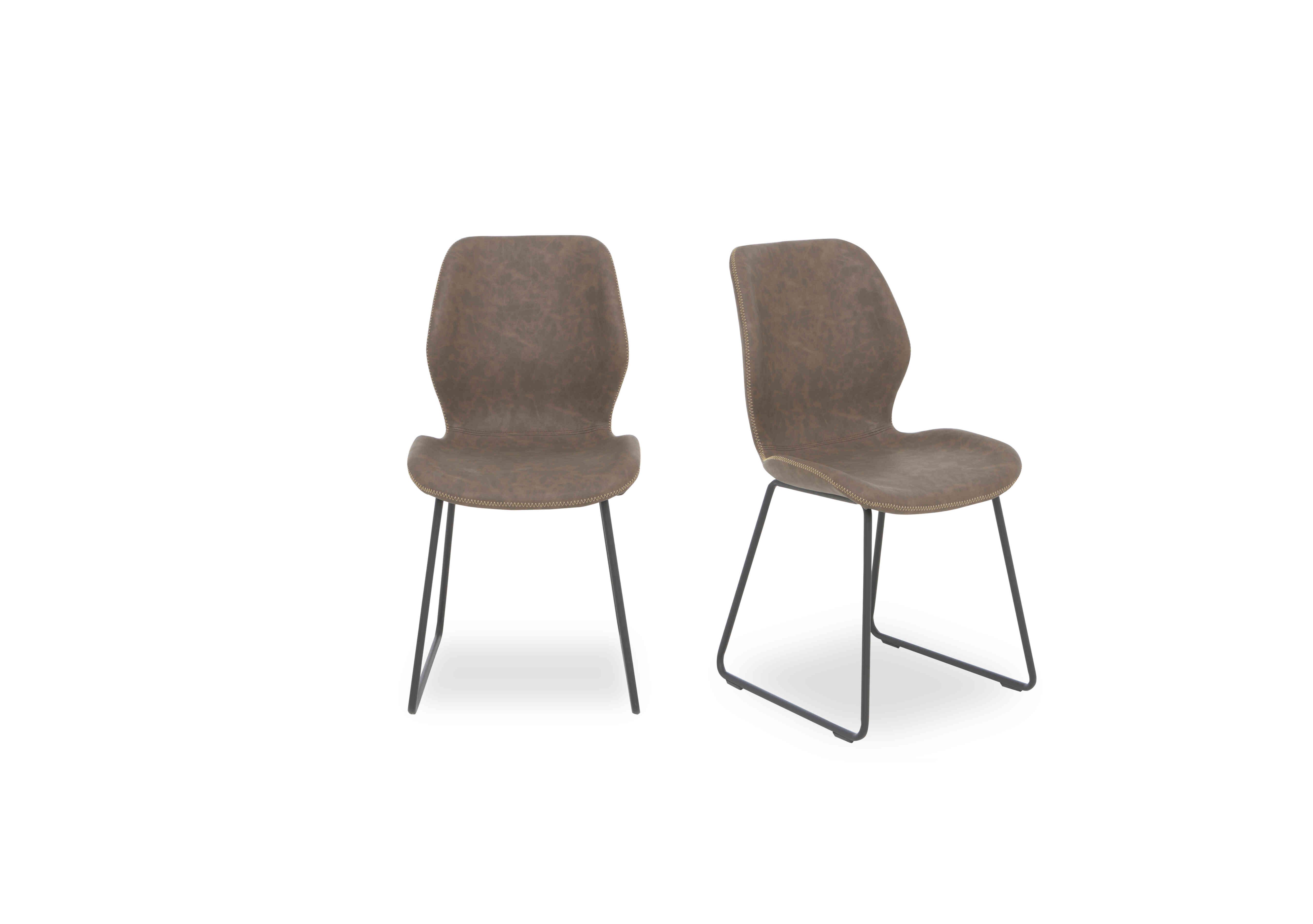 Pedro Pair of Faux Leather Ski Leg Dining Chairs in Light Brown on Furniture Village