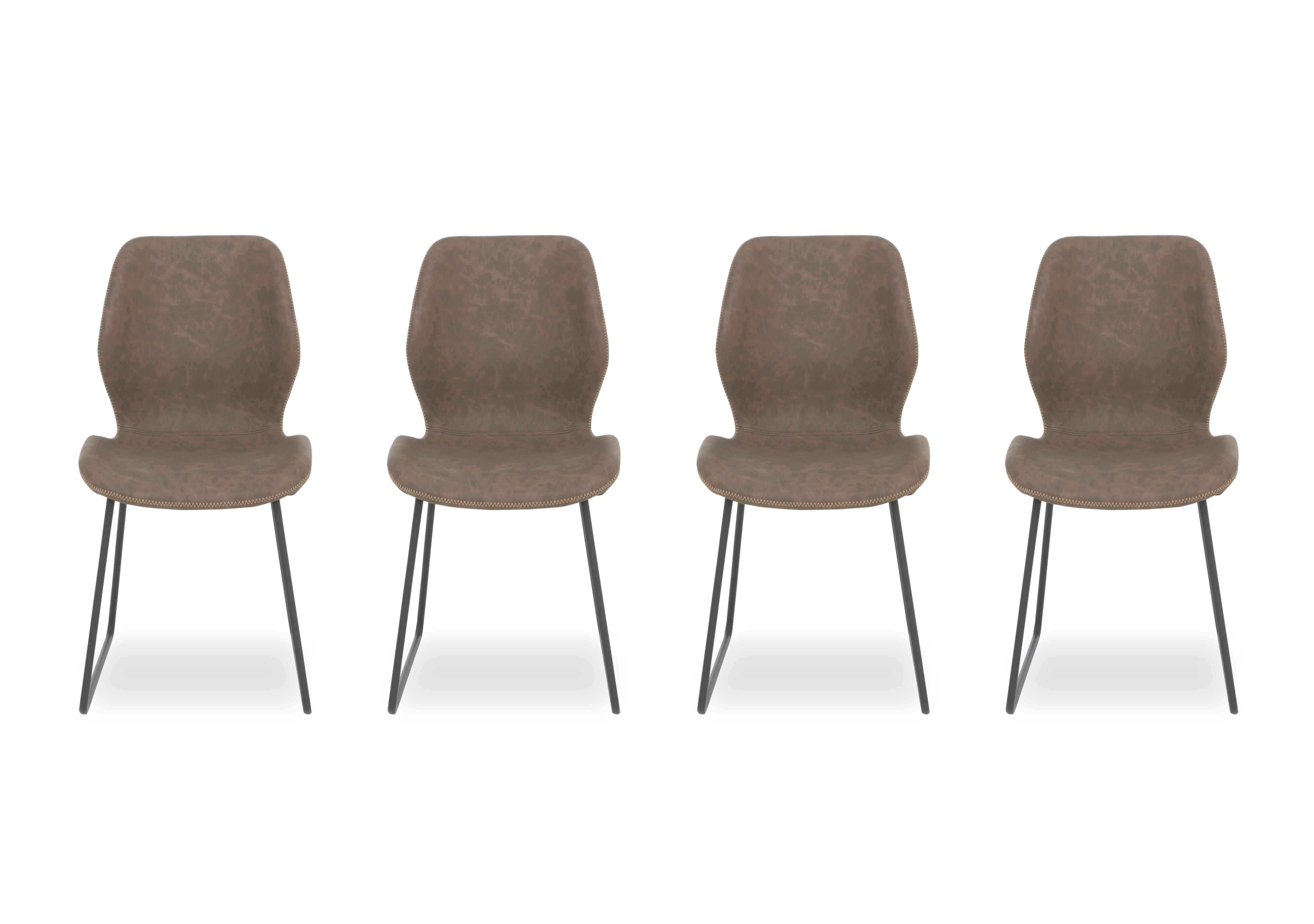 Pedro Set of 4 Faux Leather Ski Leg Dining Chairs in Light Brown on Furniture Village