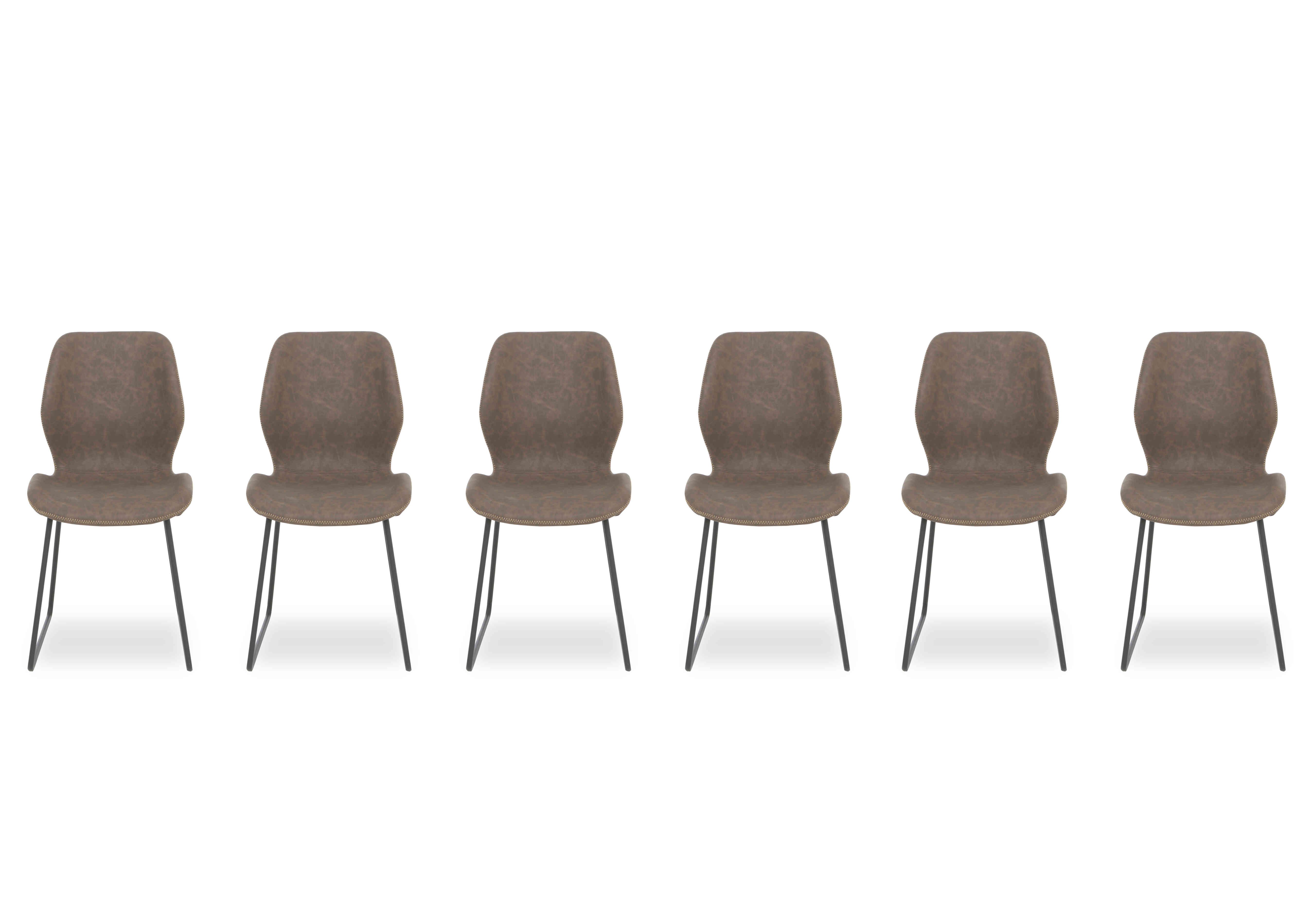 Pedro Set of 6 Faux Leather Ski Leg Dining Chairs in Light Brown on Furniture Village