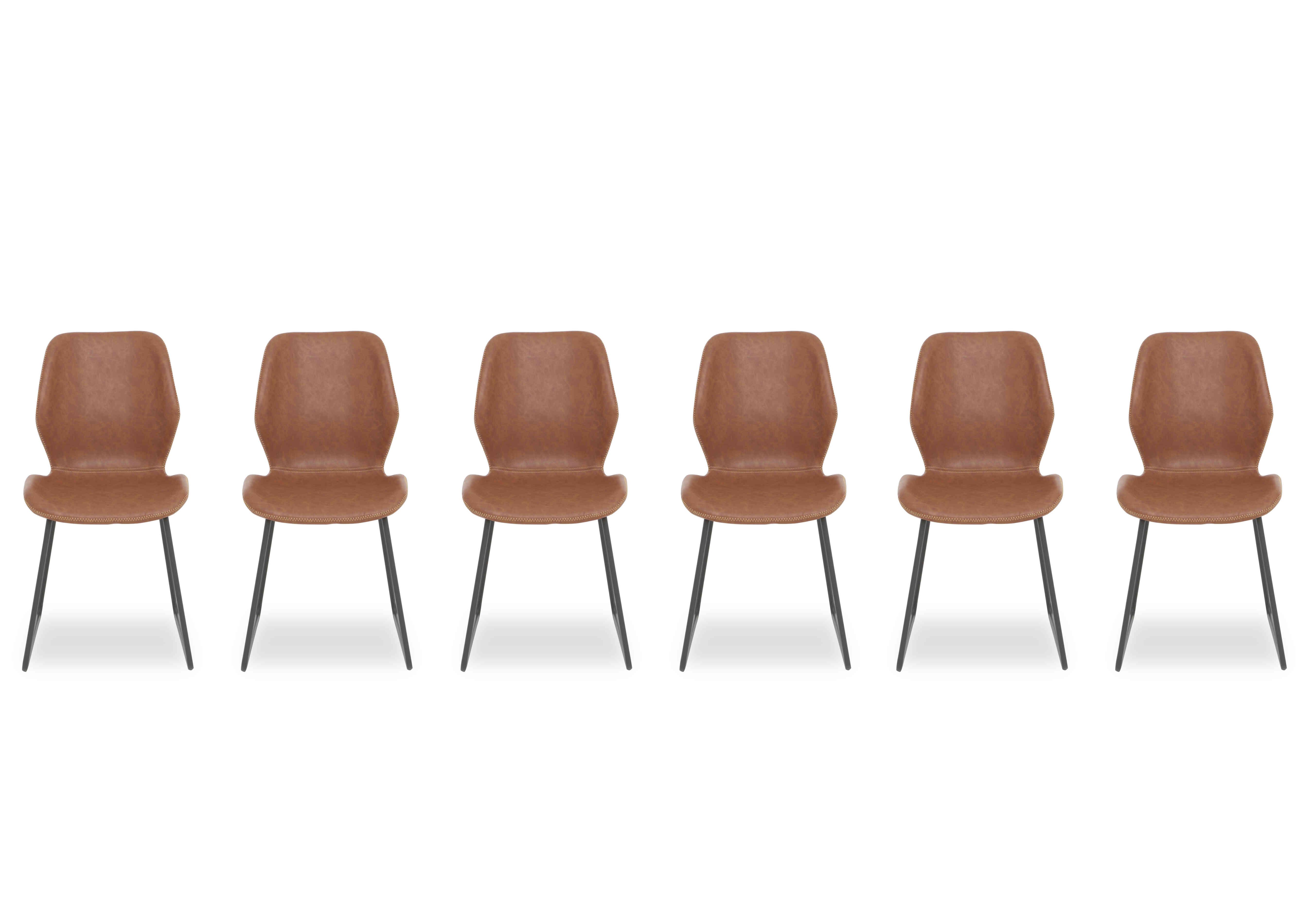 Pedro Set of 6 Faux Leather Ski Leg Dining Chairs in Tan on Furniture Village