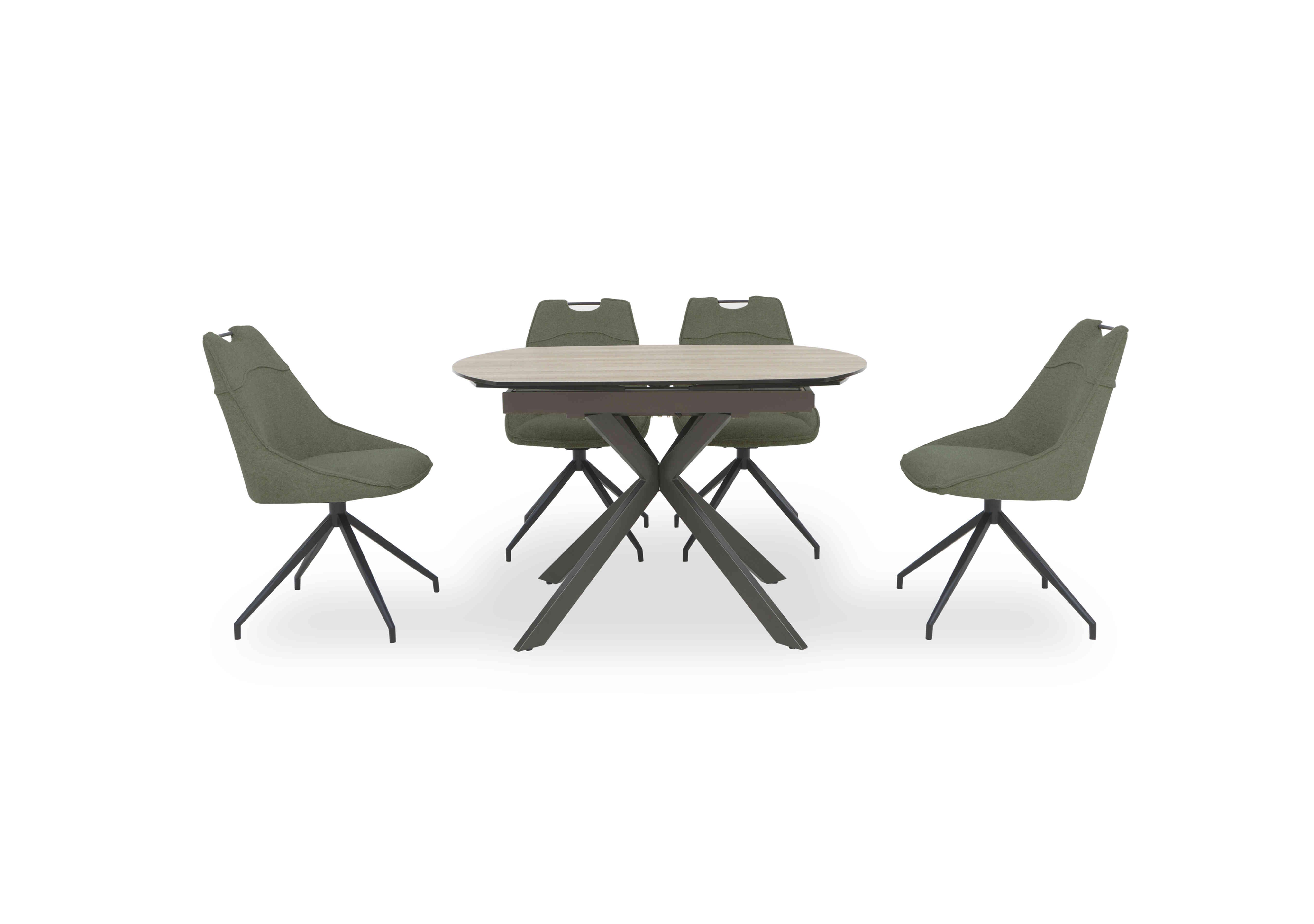 Pedro Swivel Extending Dining Table with 4 Swivel Fabric Dining Chairs in Green on Furniture Village