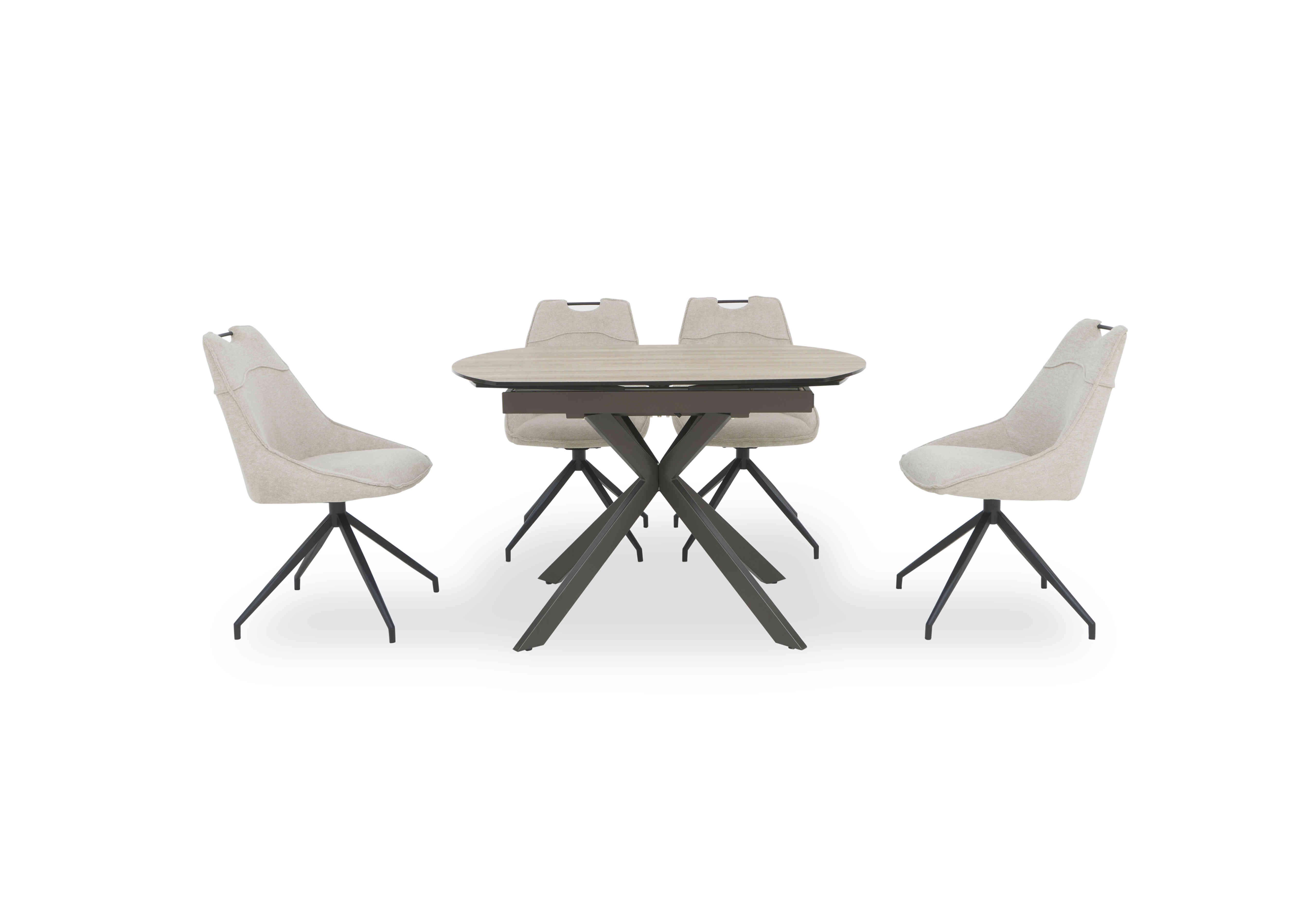 Pedro Swivel Extending Dining Table with 4 Swivel Fabric Dining Chairs in Natural on Furniture Village