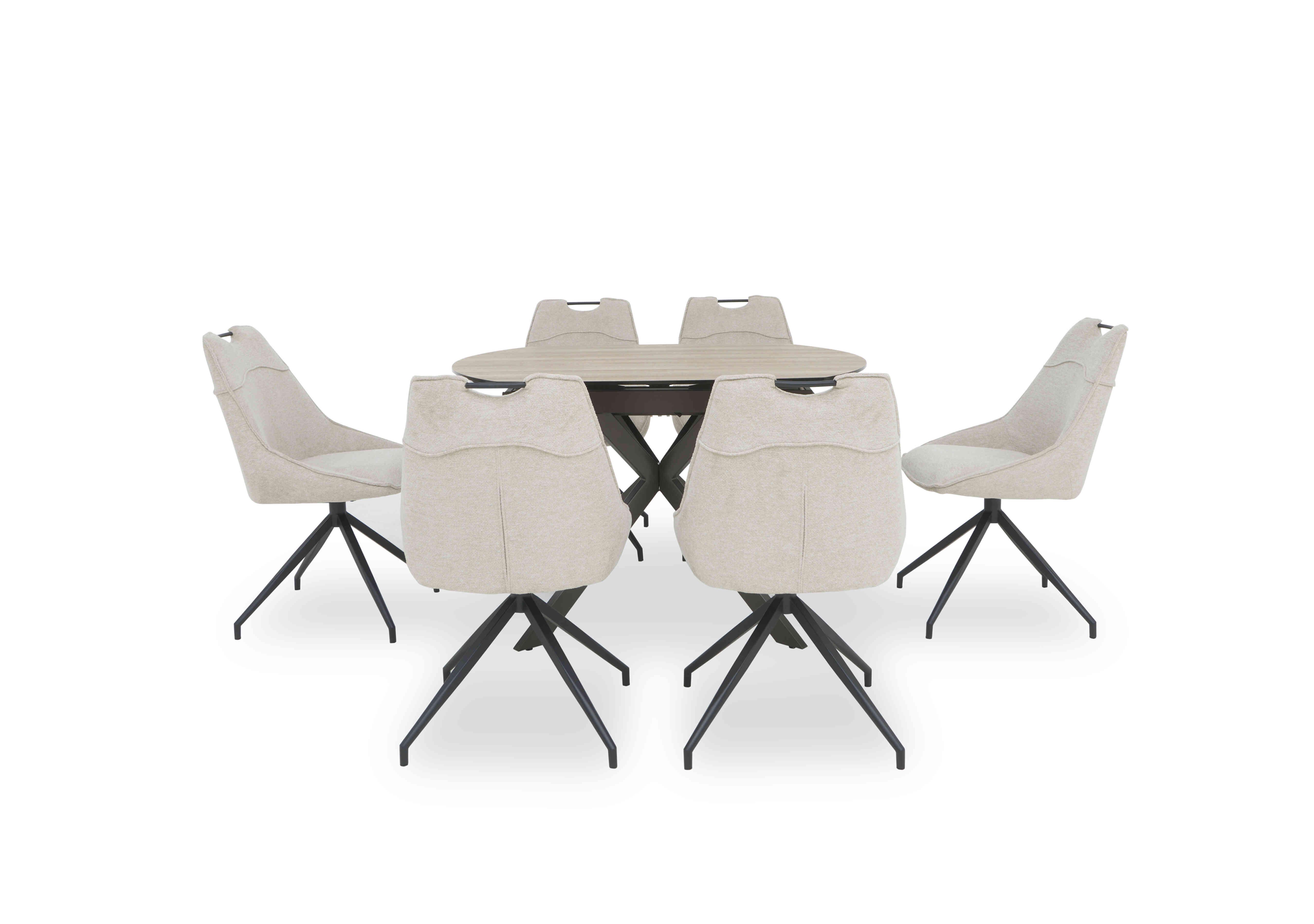 Pedro Swivel Extending Dining Table with 6 Swivel Fabric Dining Chairs in Natural on Furniture Village
