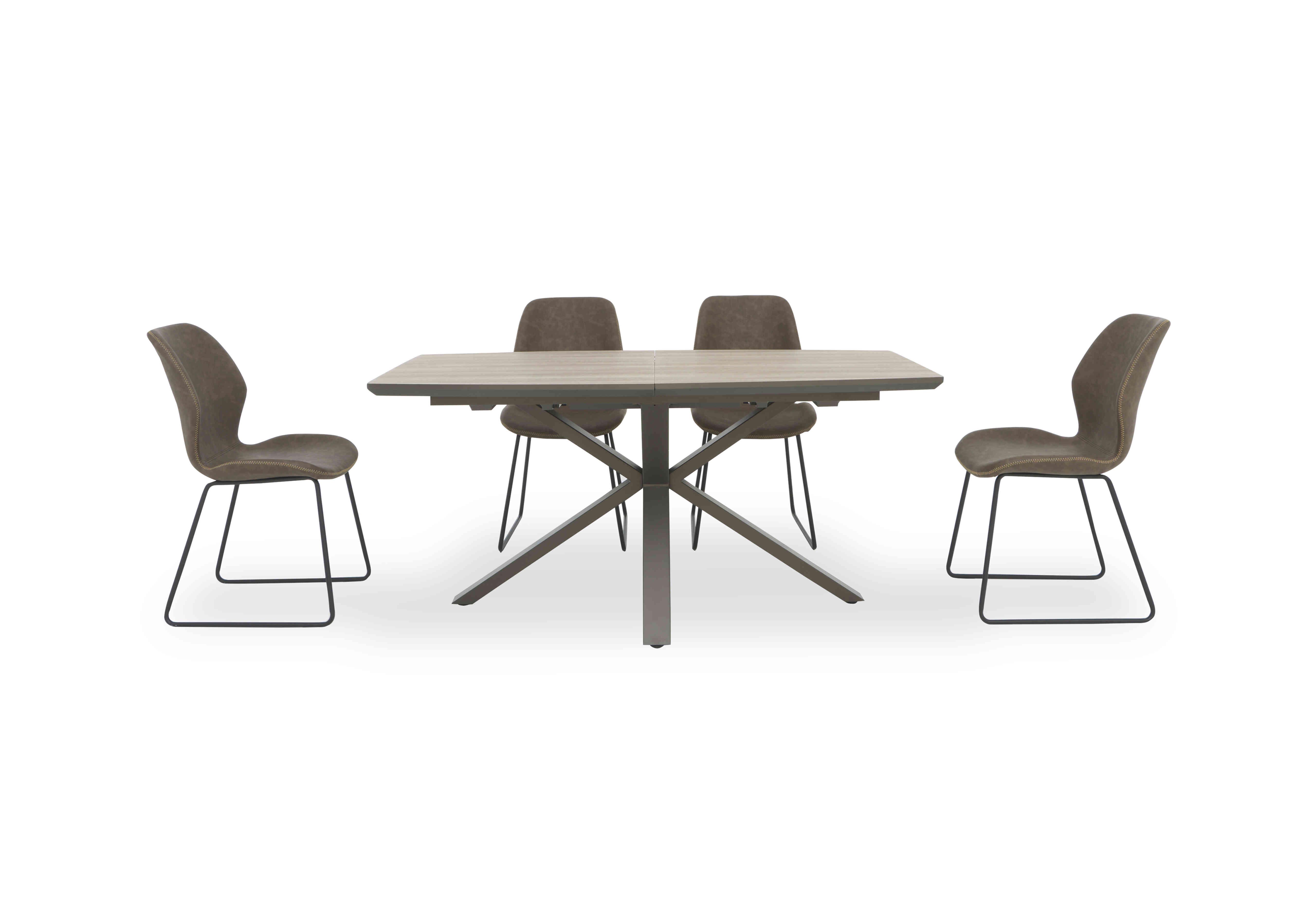 Pedro Extending Dining Table with 4 Faux Leather Ski Leg Dining Chairs in Light Brown on Furniture Village