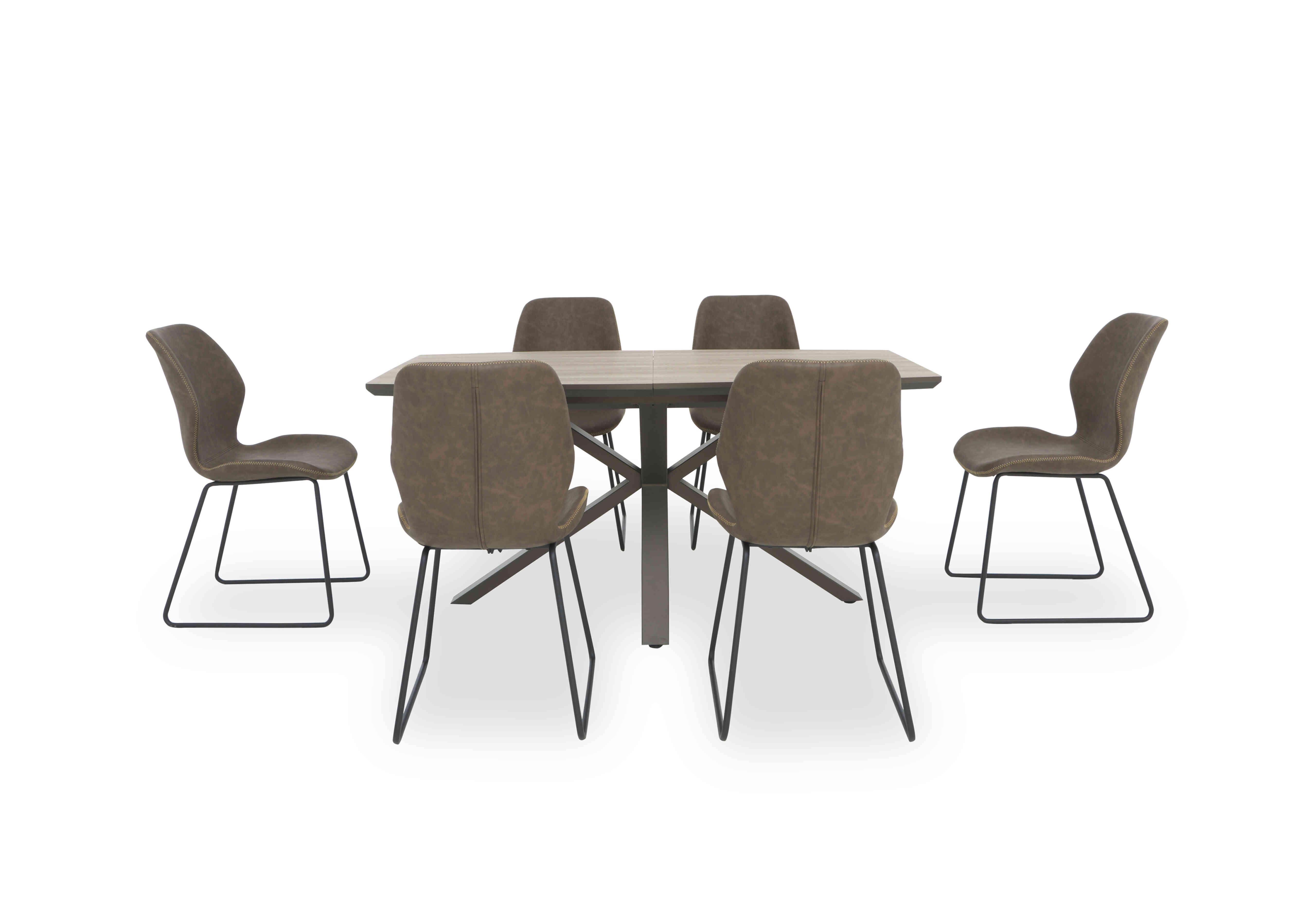 Pedro Extending Dining Table with 6 Faux Leather Ski Leg Dining Chairs in Light Brown on Furniture Village