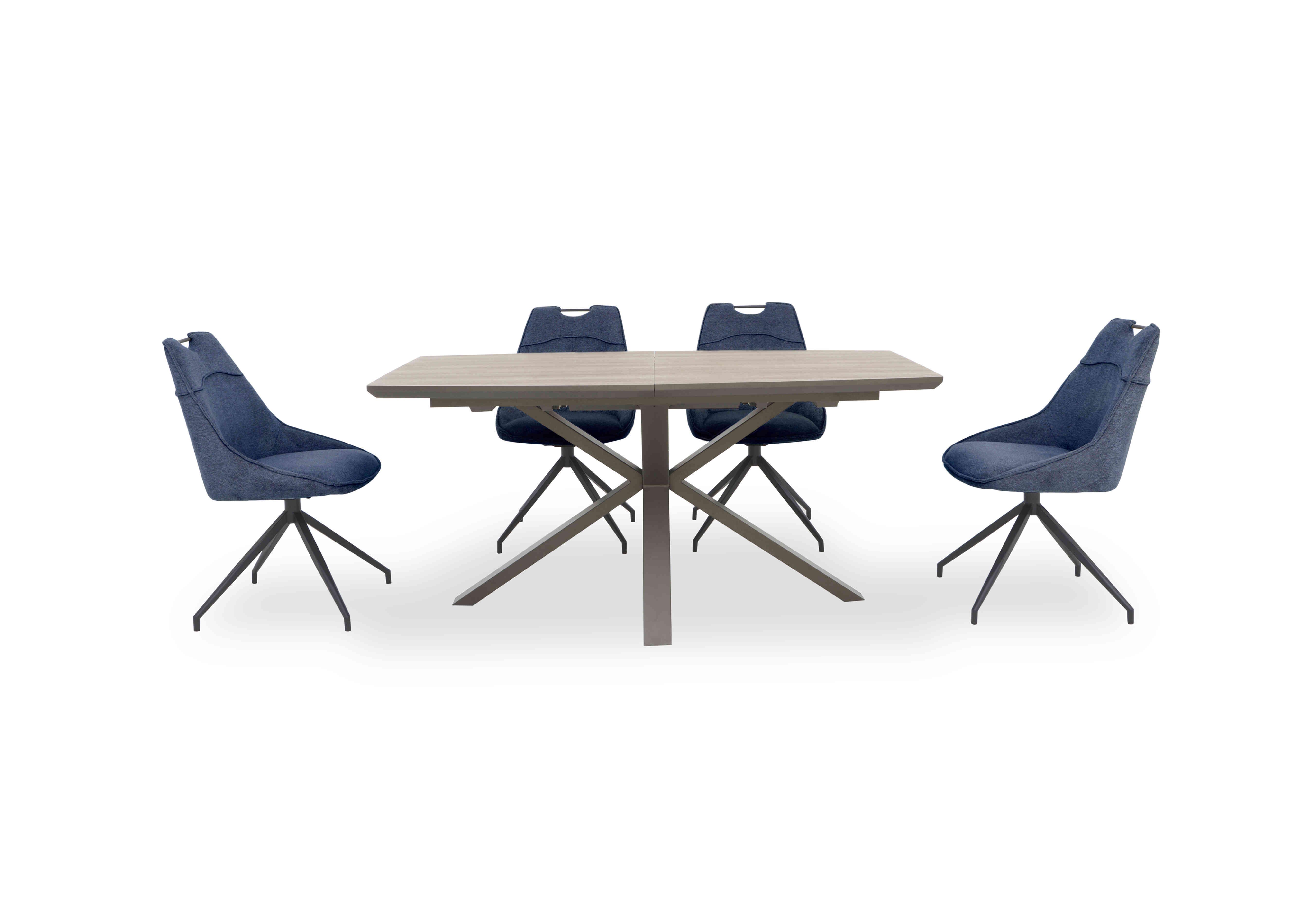 Pedro Extending Dining Table with 4 Swivel Fabric Dining Chairs in Blue on Furniture Village