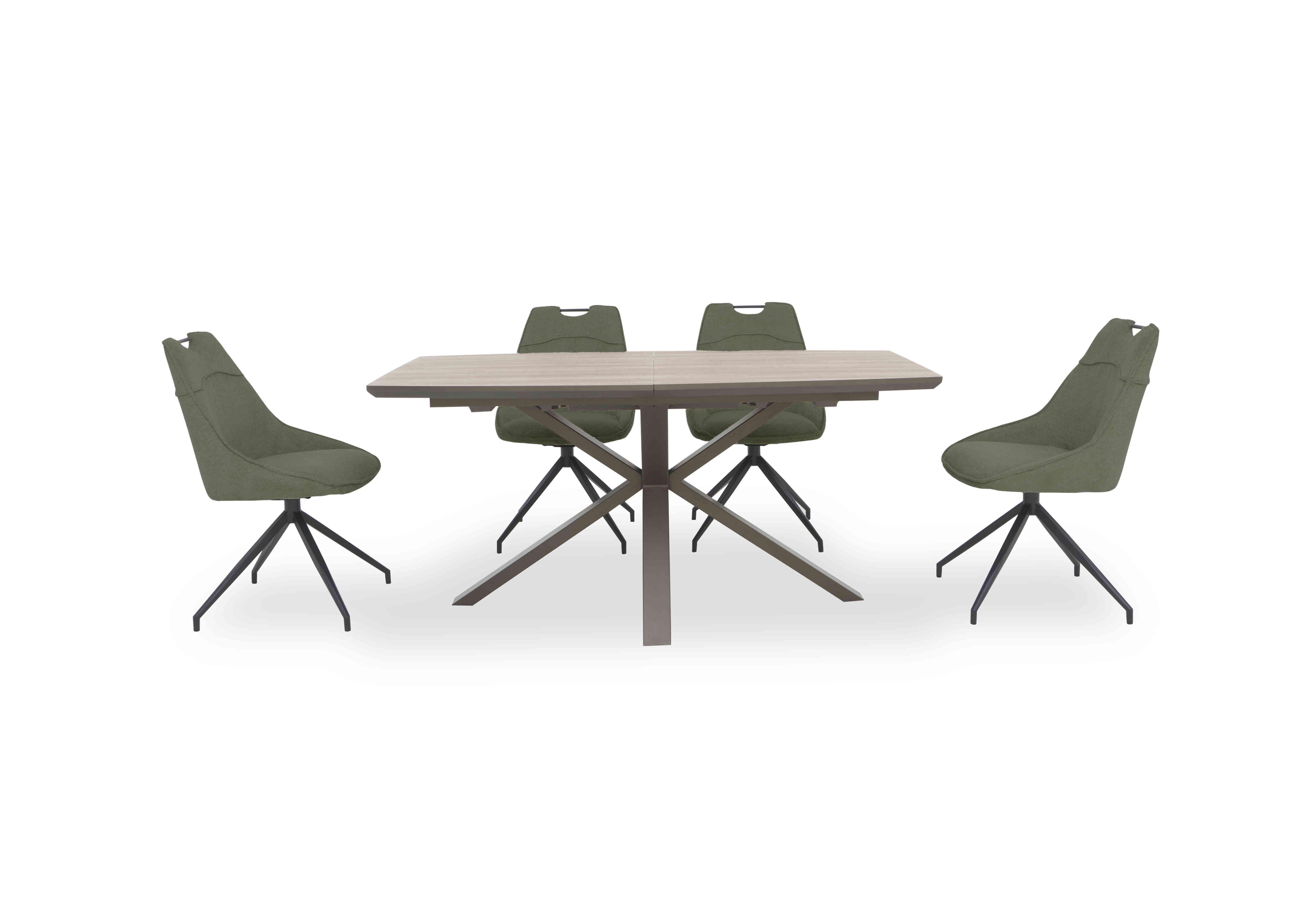 Pedro Extending Dining Table with 4 Swivel Fabric Dining Chairs in Green on Furniture Village