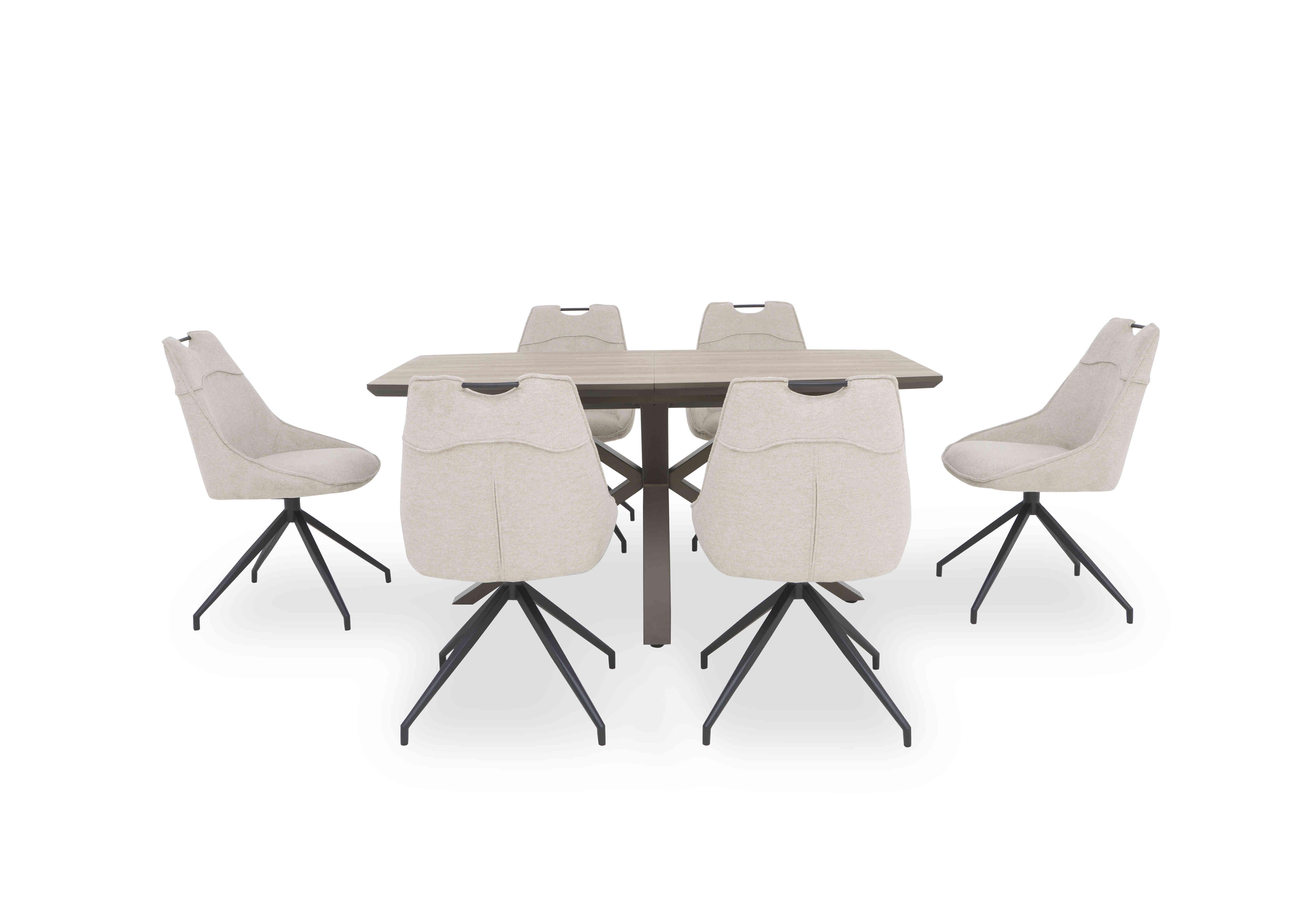 Pedro Extending Dining Table with 6 Swivel Fabric Dining Chairs in Natural on Furniture Village