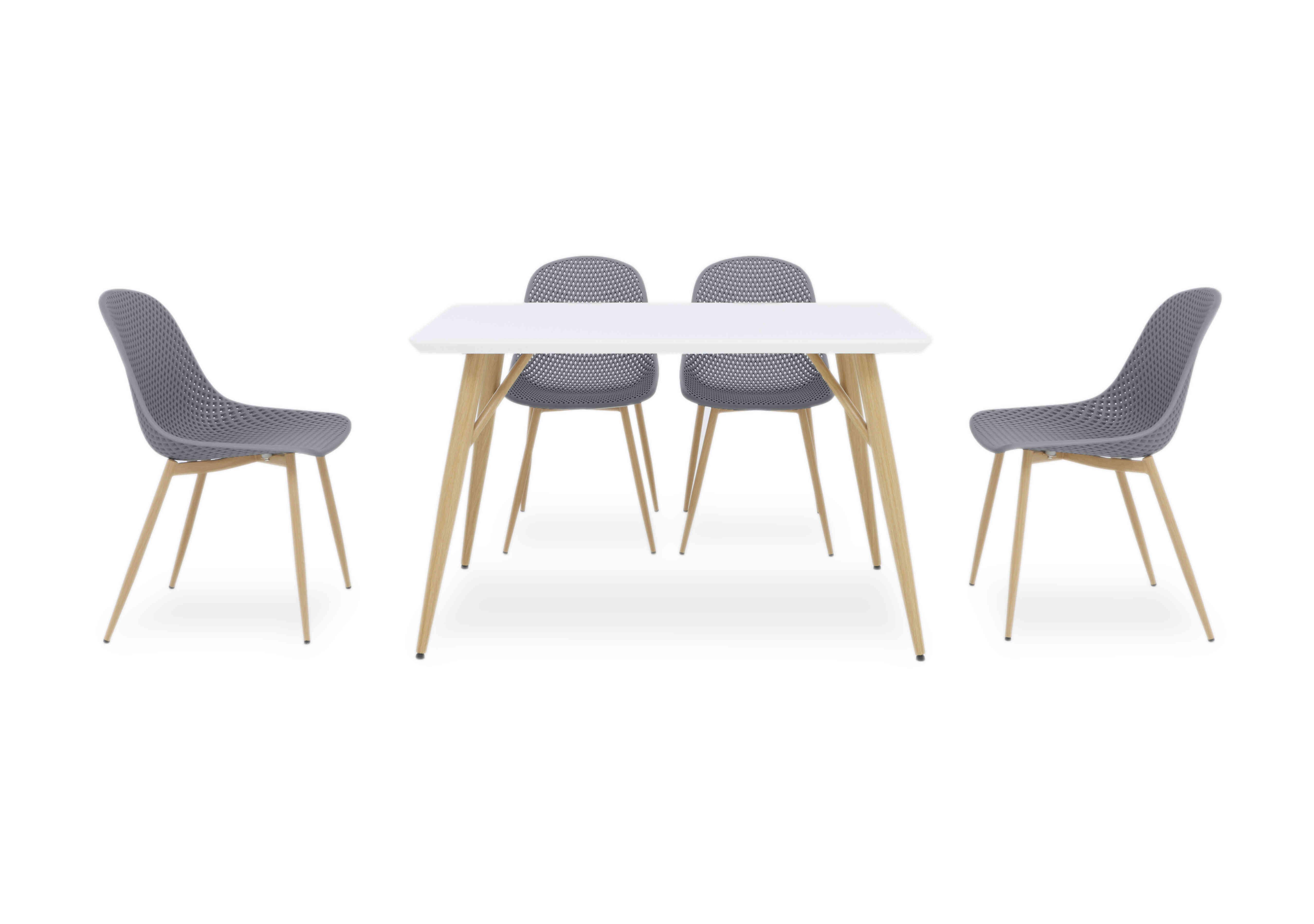 Jonah Fixed Dining Table with 4 Trellis Plastic Dining Chairs in Dark Grey on Furniture Village