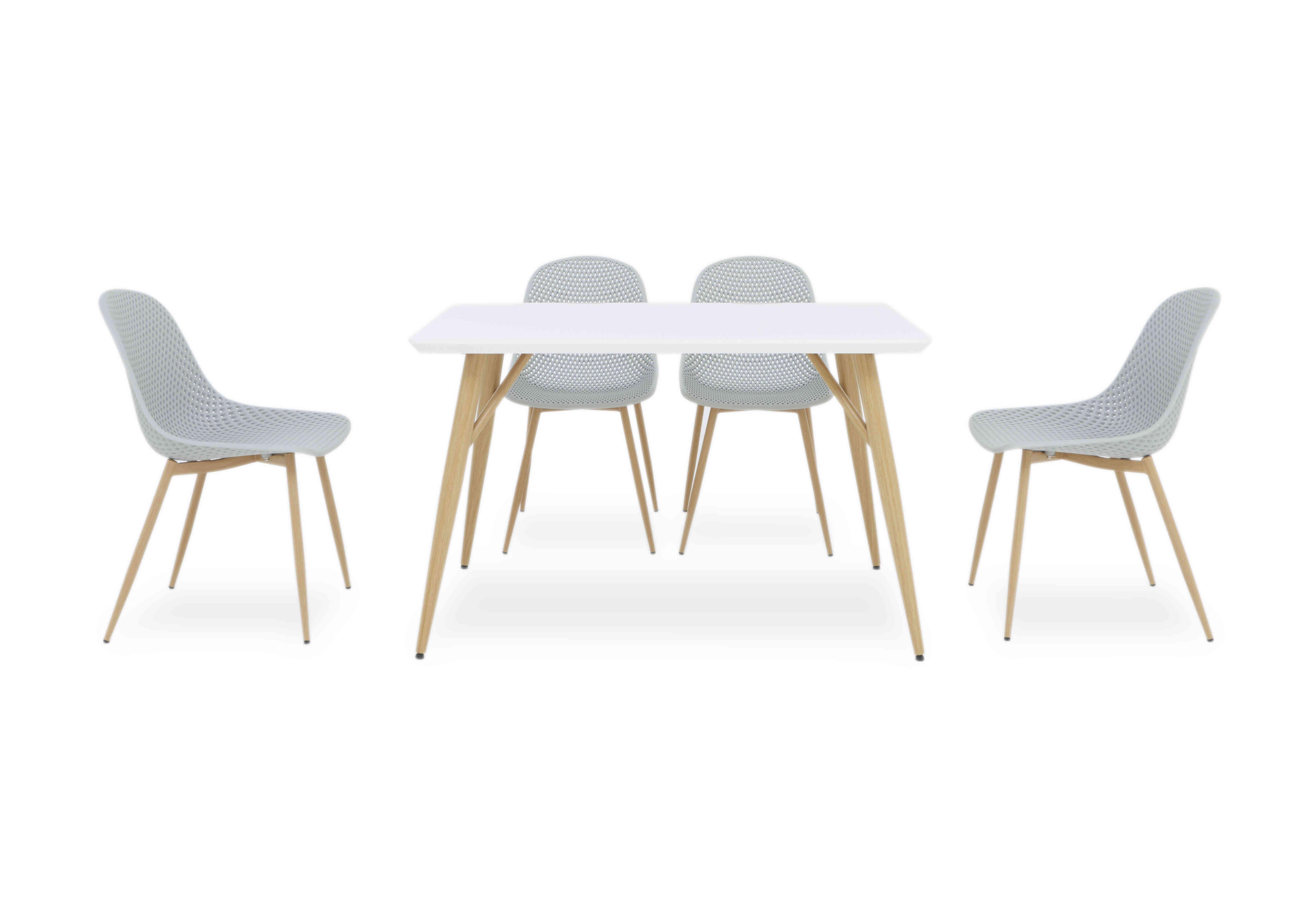 Jonah Fixed Dining Table with 4 Trellis Plastic Dining Chairs in Light Grey on Furniture Village