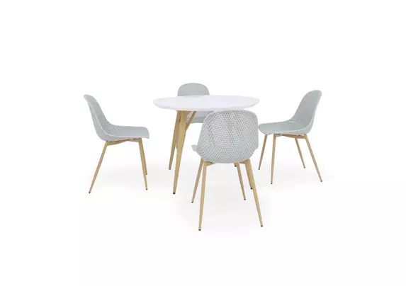 Jonah Round Dining Table with 4 Trellis Plastic Dining Chairs