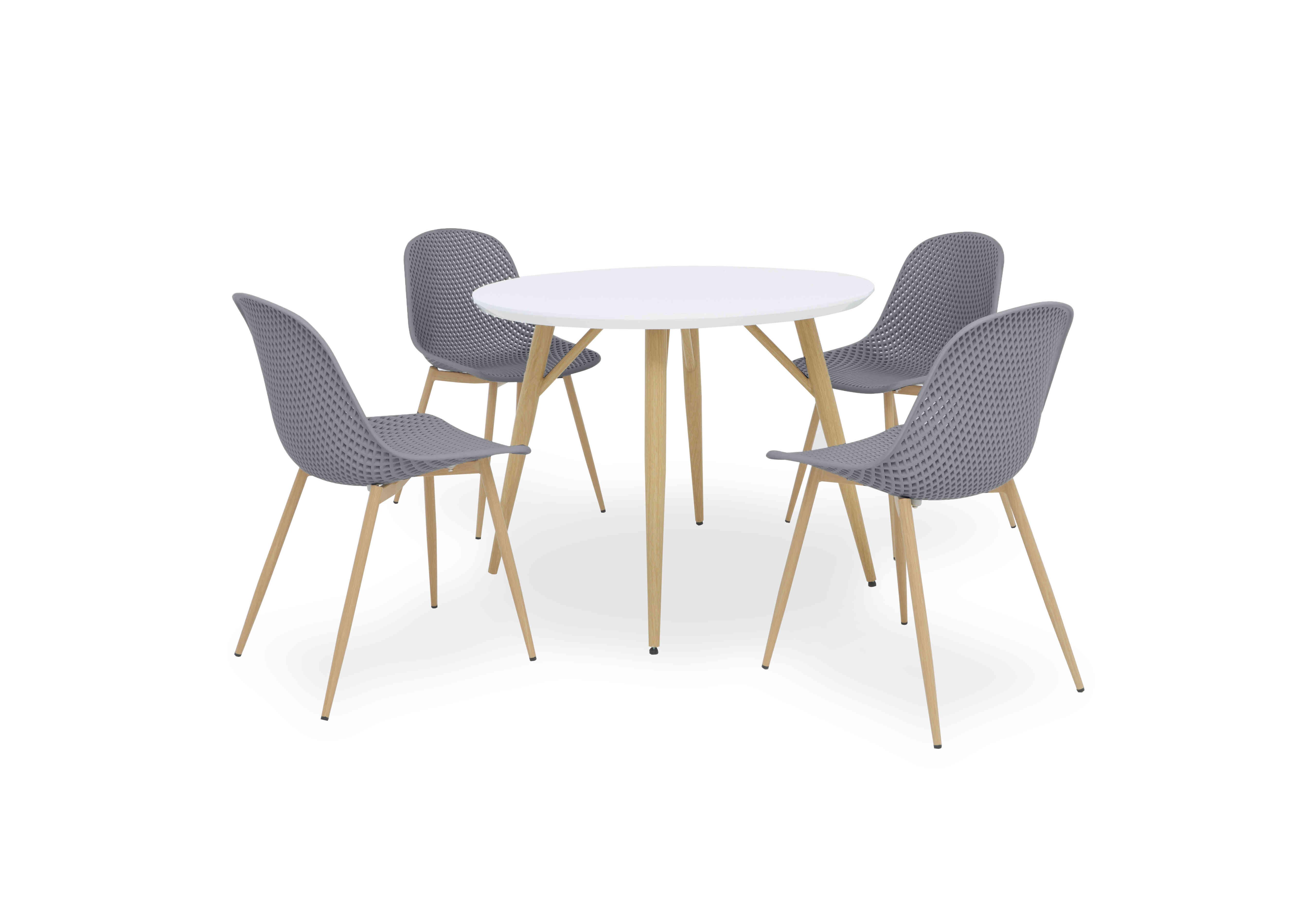 Jonah Round Dining Table with 4 Trellis Plastic Dining Chairs in Dark Grey on Furniture Village