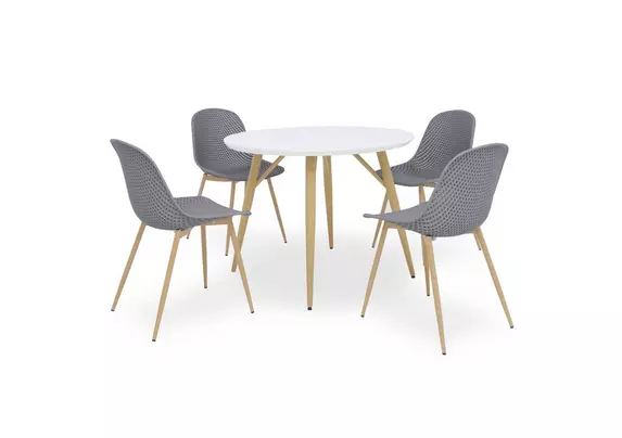 Jonah Round Dining Table with 4 Trellis Plastic Dining Chairs Furniture Village