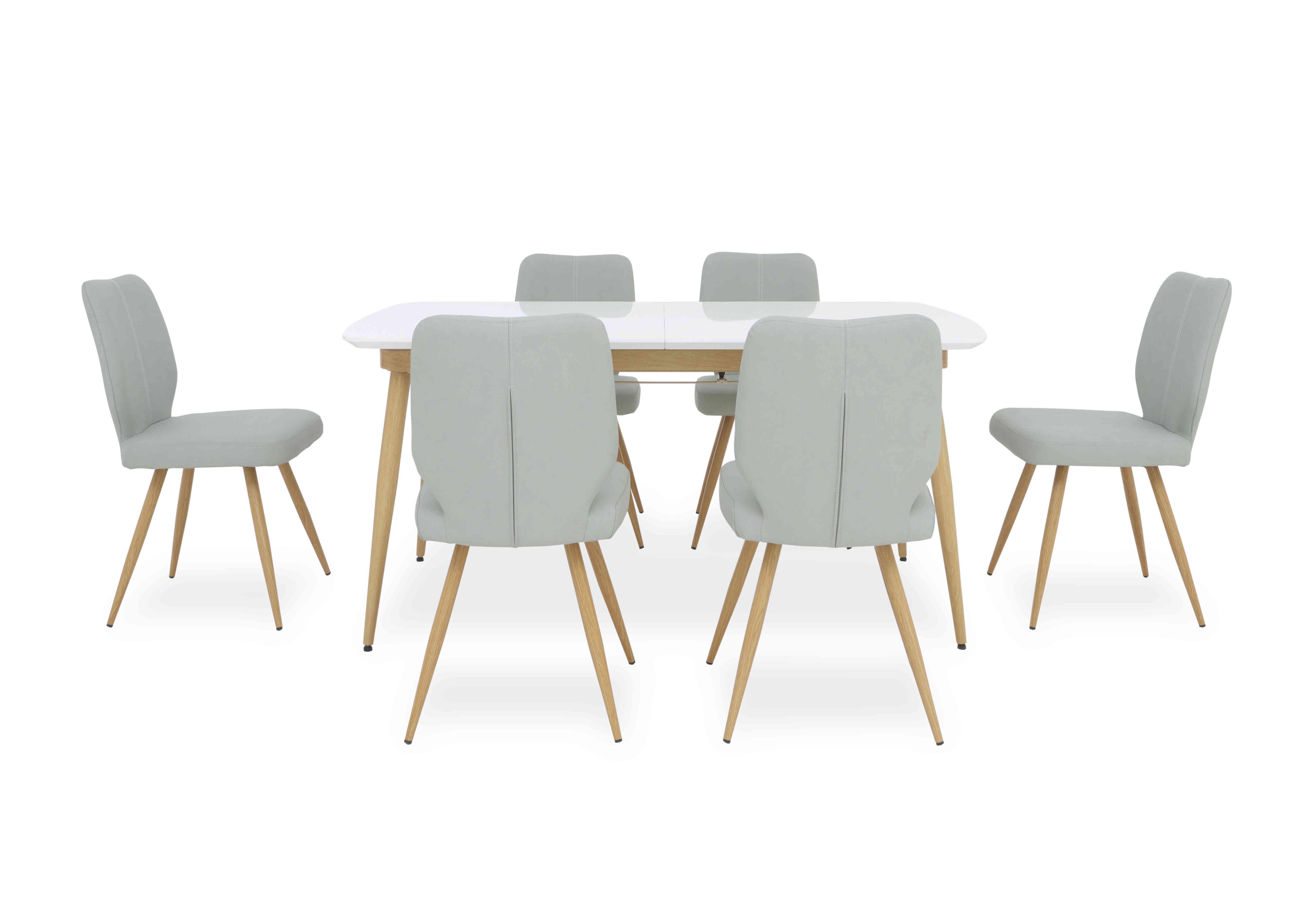 Jonah Extending Dining Table with 6 Faux Leather Dining Chairs in Light Grey on Furniture Village