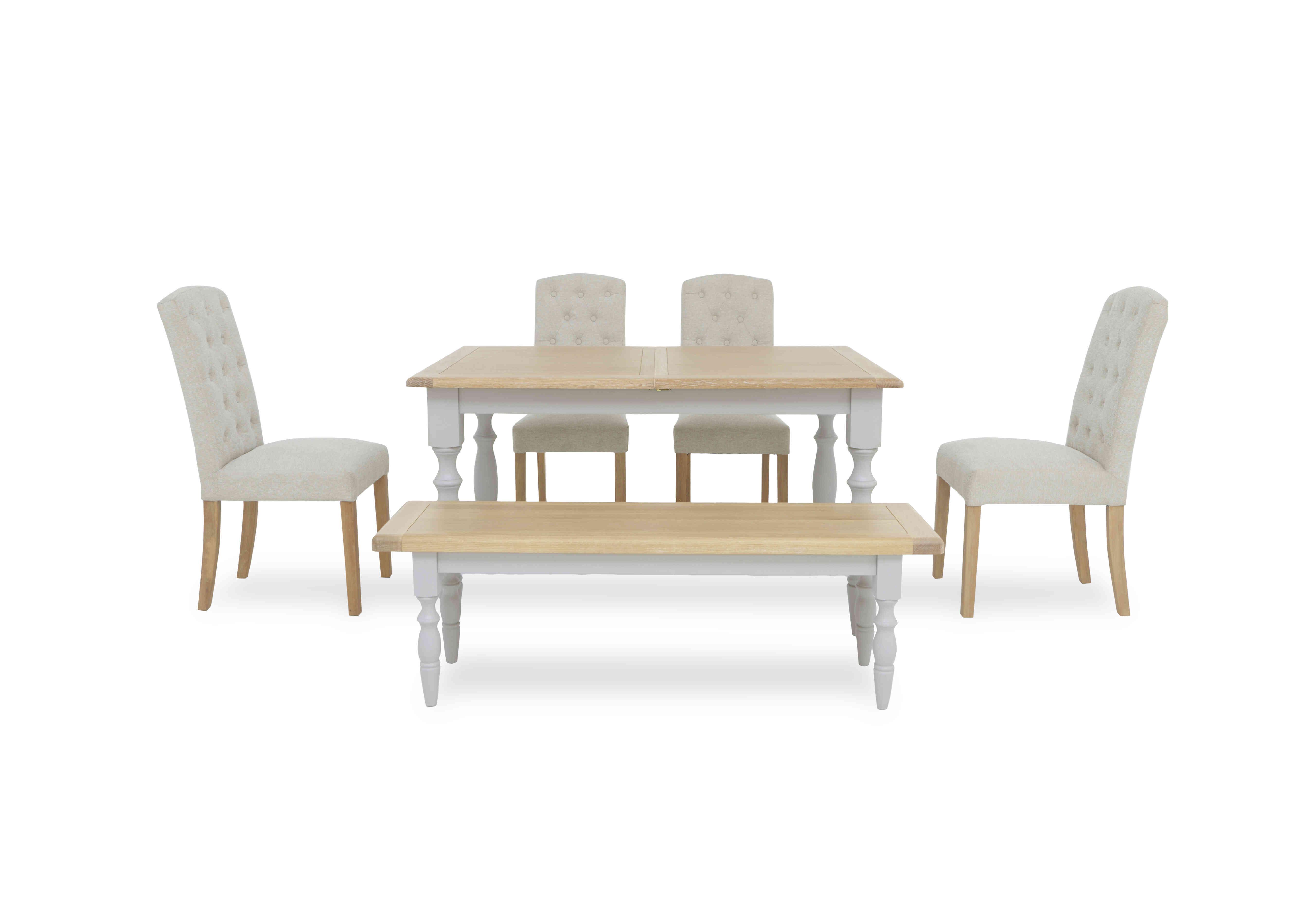 Moore Extending Dining Table with 4 Upholstered Dining Chairs and Dining Bench in  on Furniture Village