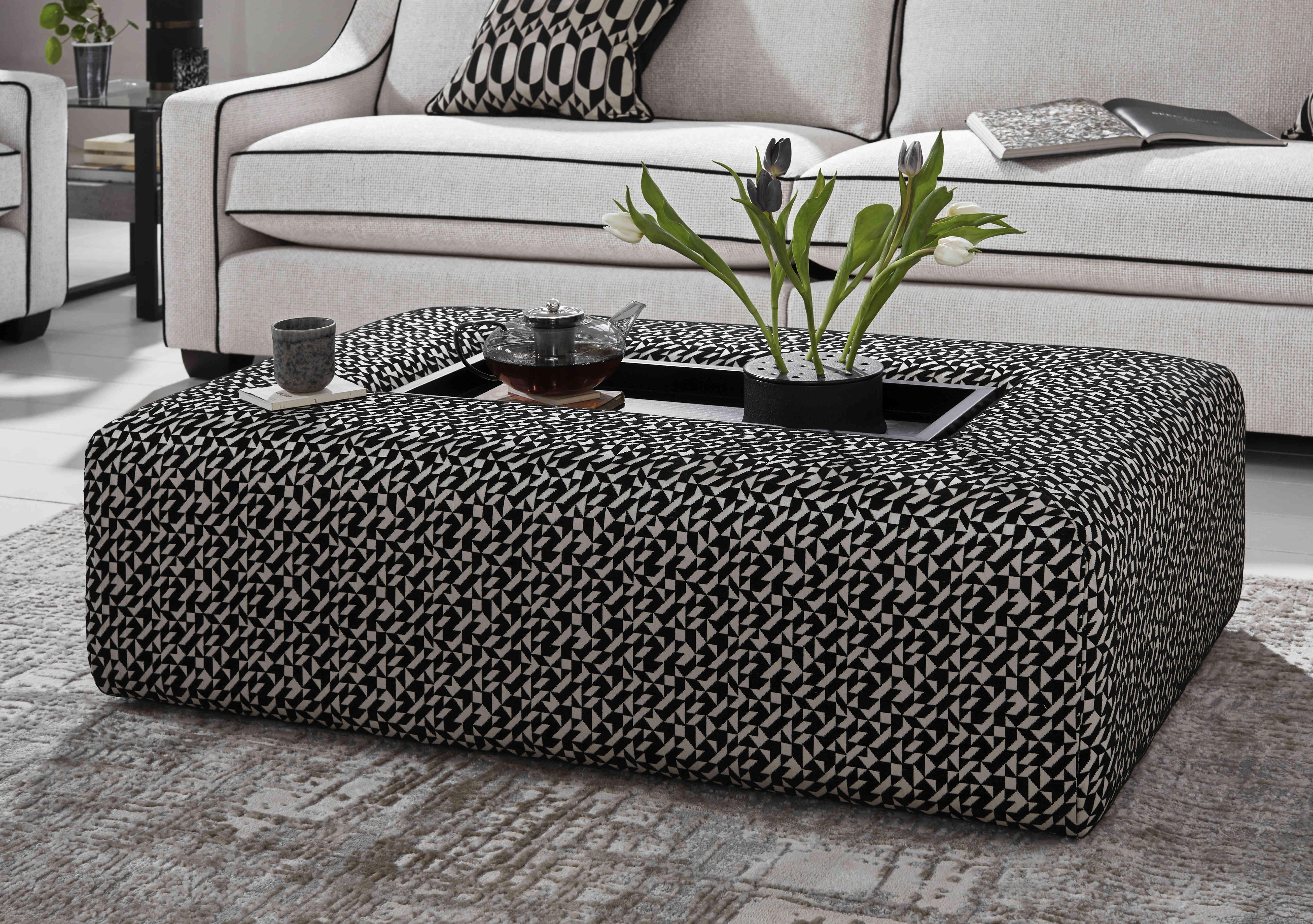 Celine Rectangular Footstool with Wooden Tray in  on Furniture Village