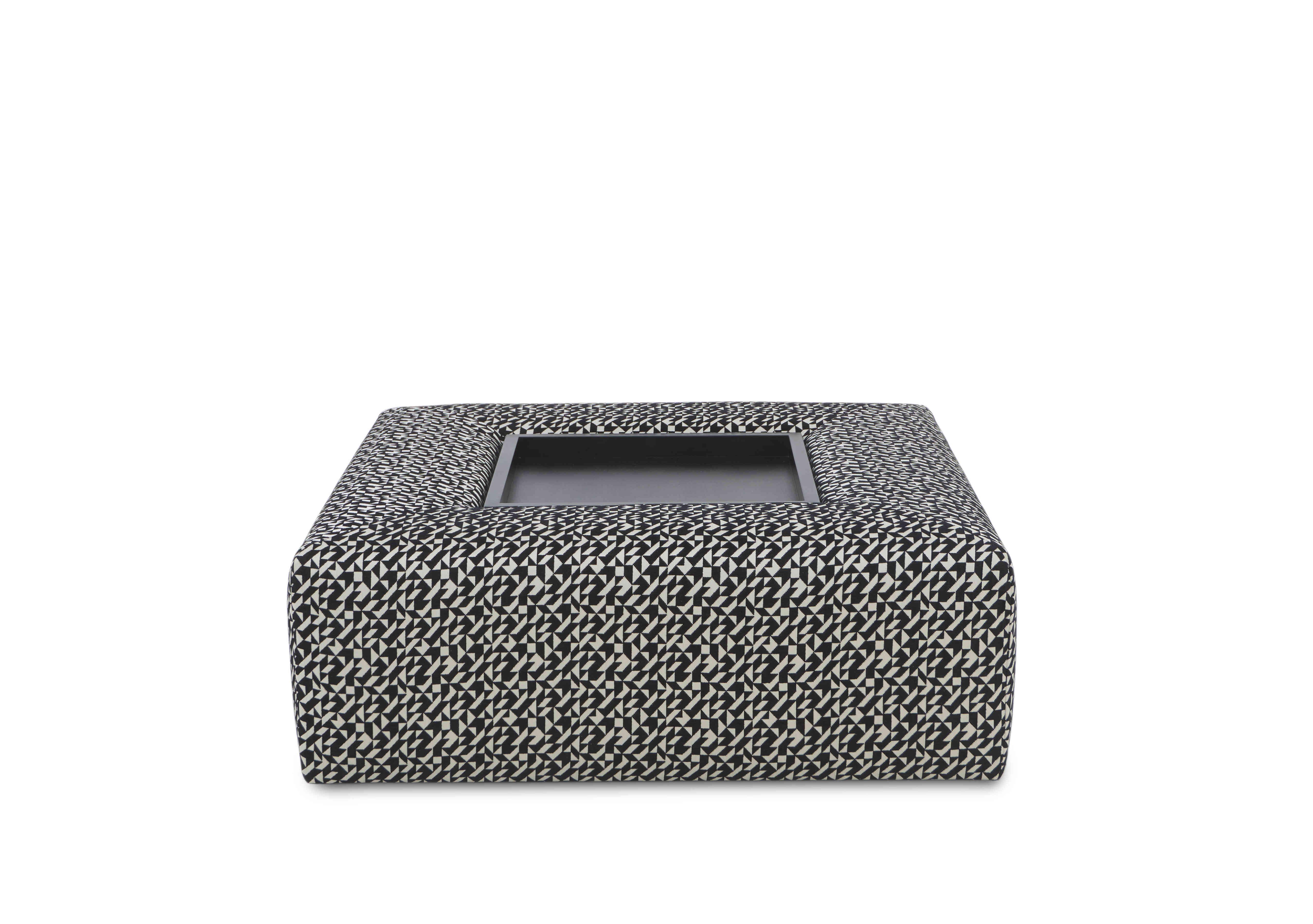 Celine Square Footstool with Wooden Tray in Tangram Monochrome Eb Sp on Furniture Village