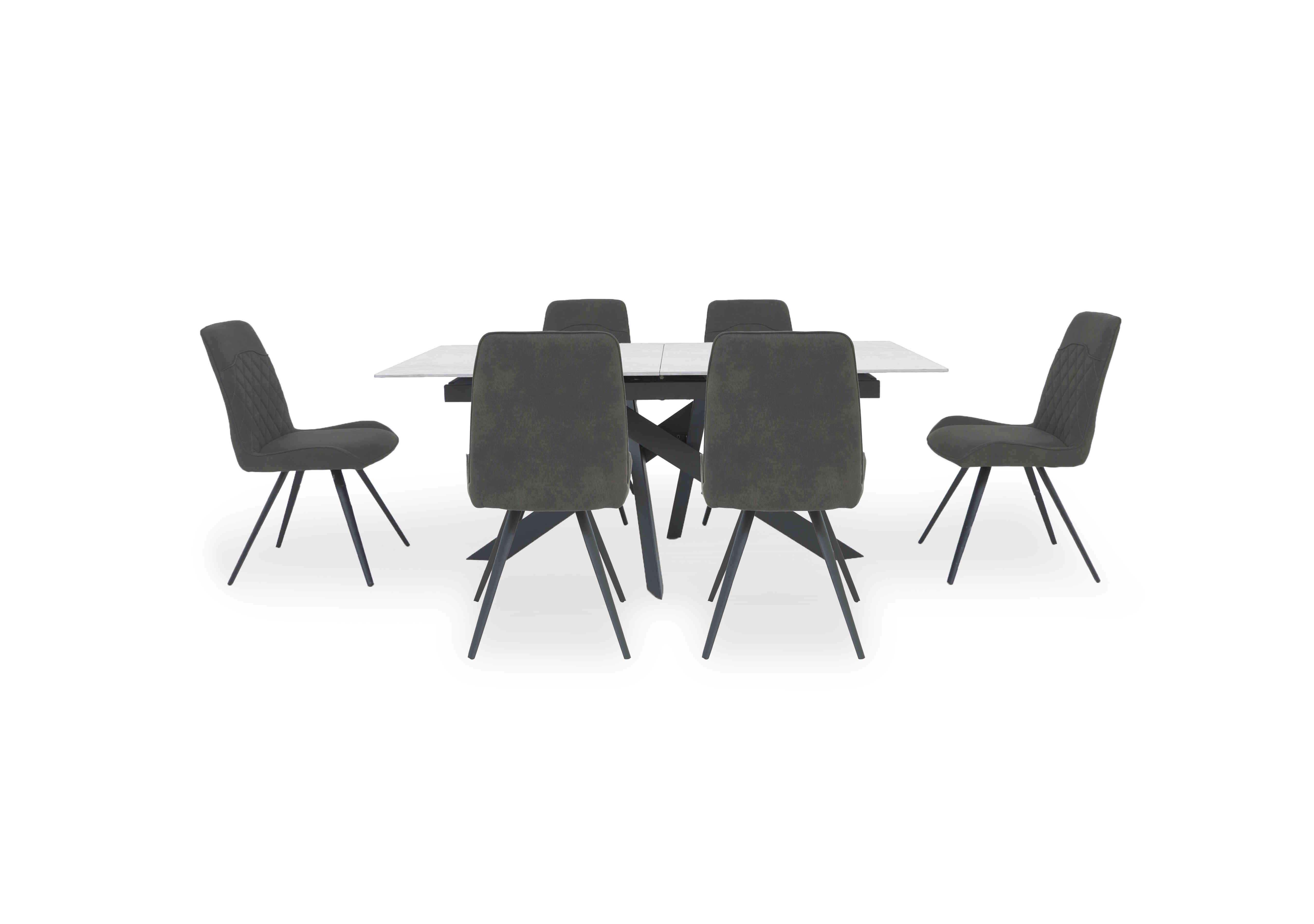 Warrior Crystal White Extending Dining Table with 6 Standard Dining Chairs in White/Grey on Furniture Village