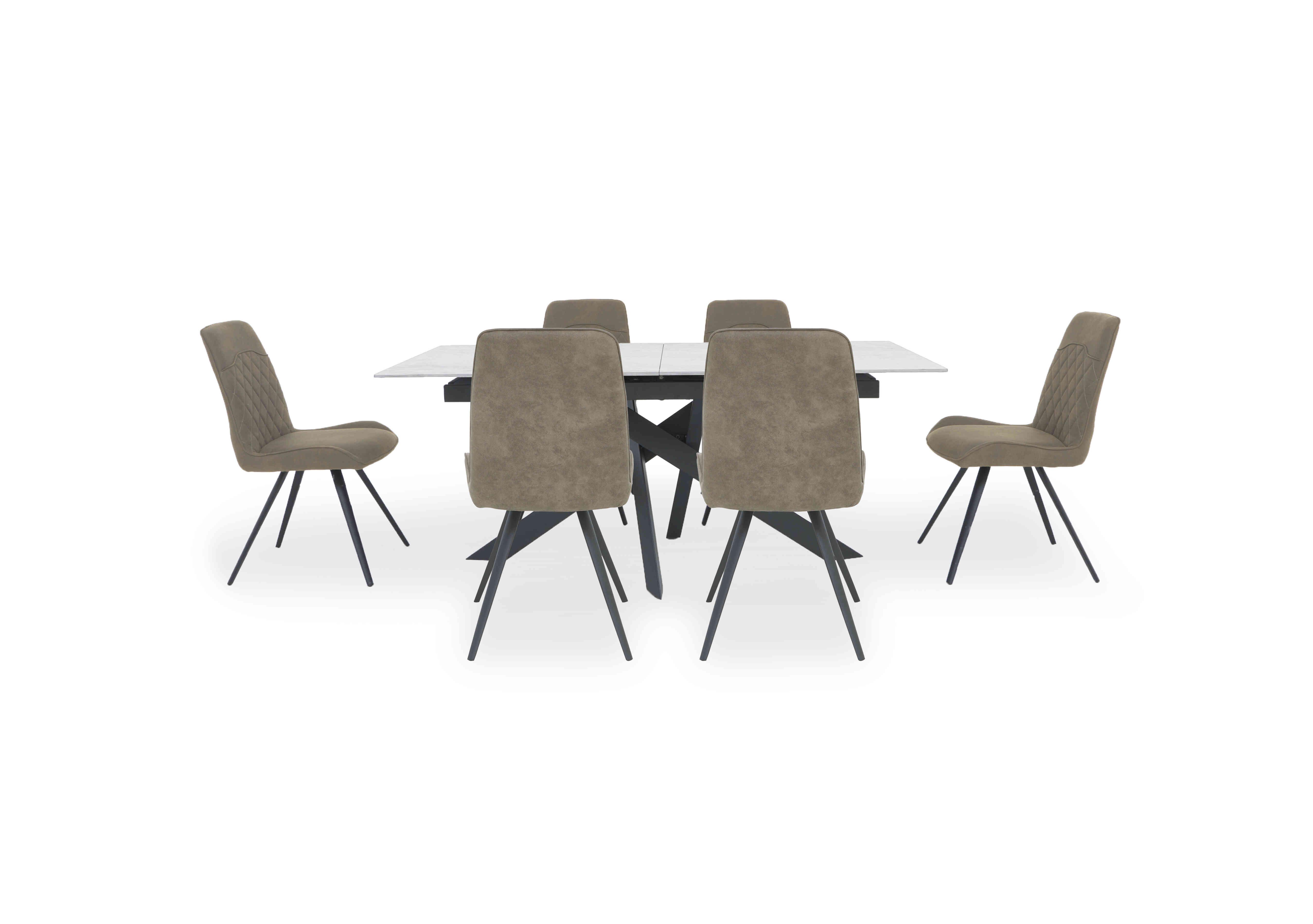 Warrior Crystal White Extending Dining Table with 6 Standard Dining Chairs in White/Taupe on Furniture Village