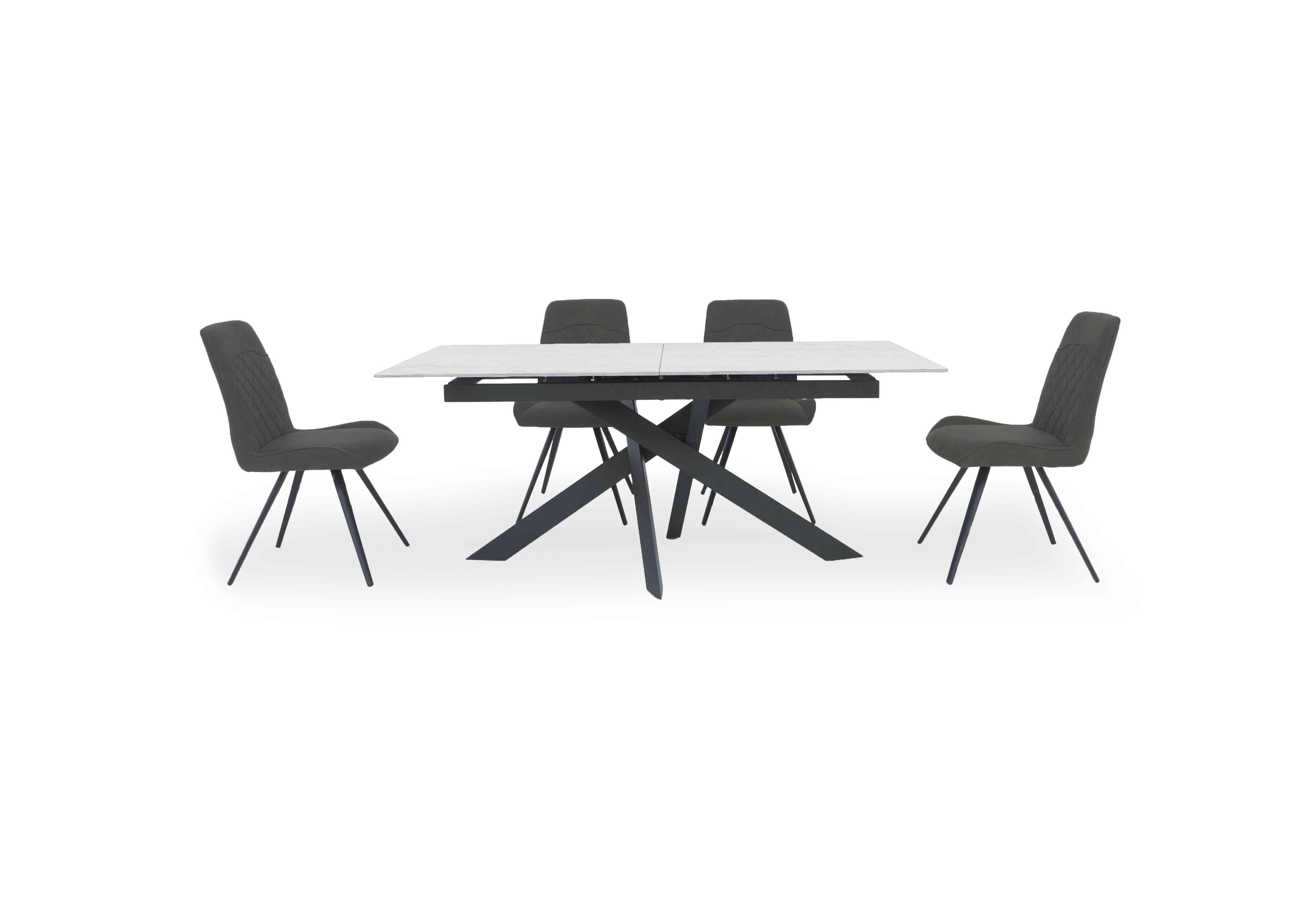 Warrior Crystal White Extending Dining Table with 4 Standard Dining Chairs in White/Grey on Furniture Village