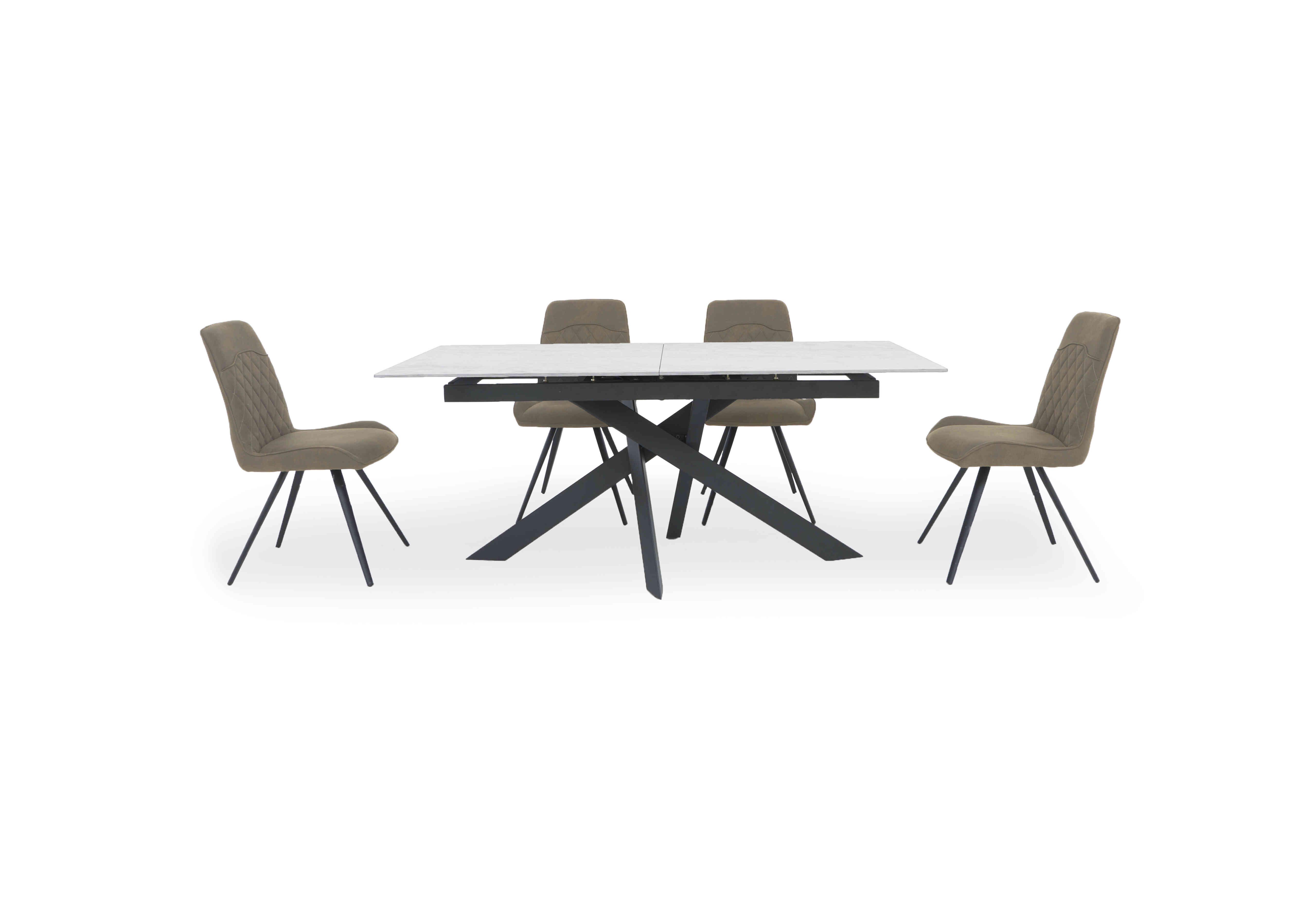 Warrior Crystal White Extending Dining Table with 4 Standard Dining Chairs in White/Taupe on Furniture Village