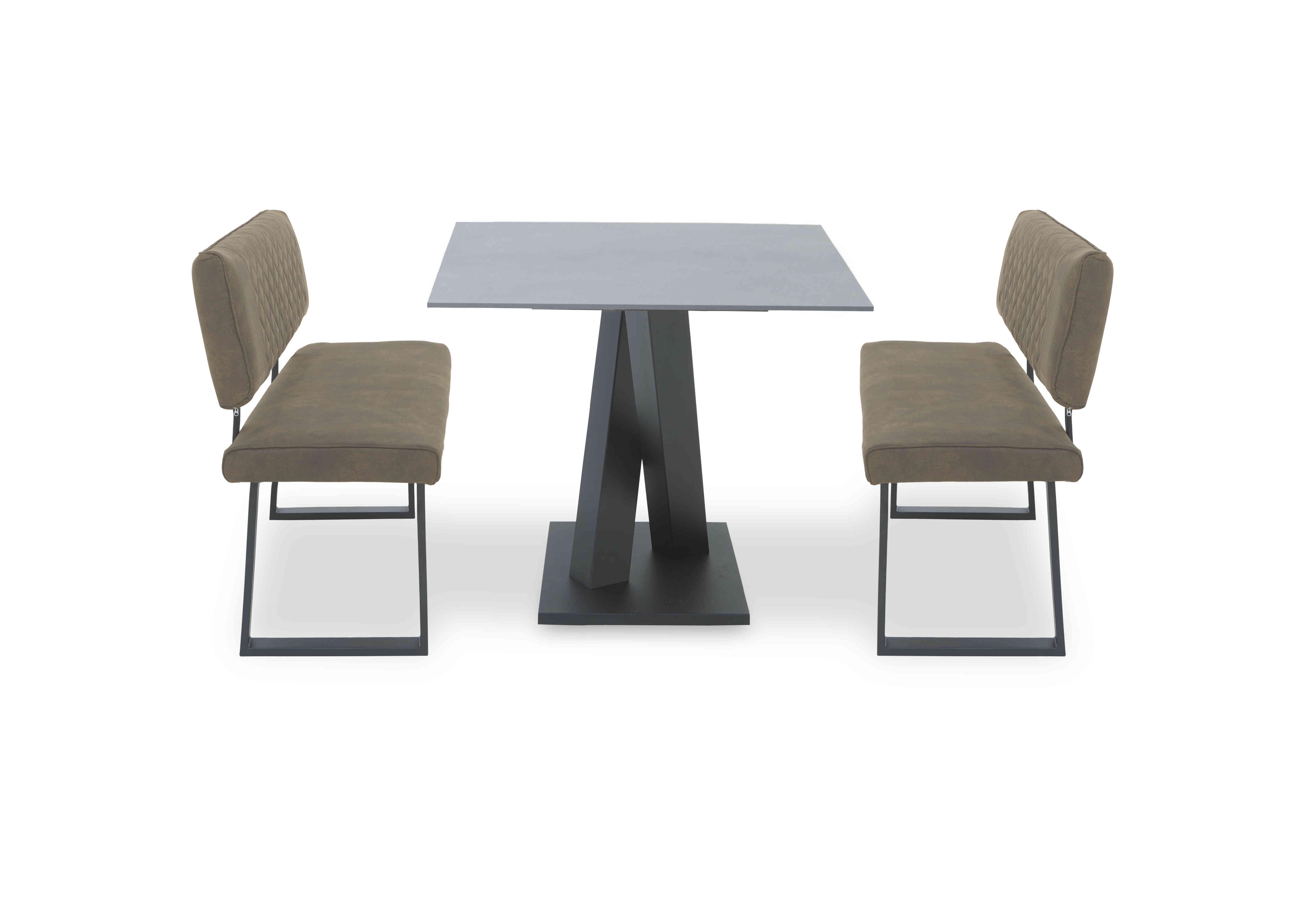 Warrior Grey Compact Fixed Dining Table with 2 High Back Benches in Grey/Taupe on Furniture Village