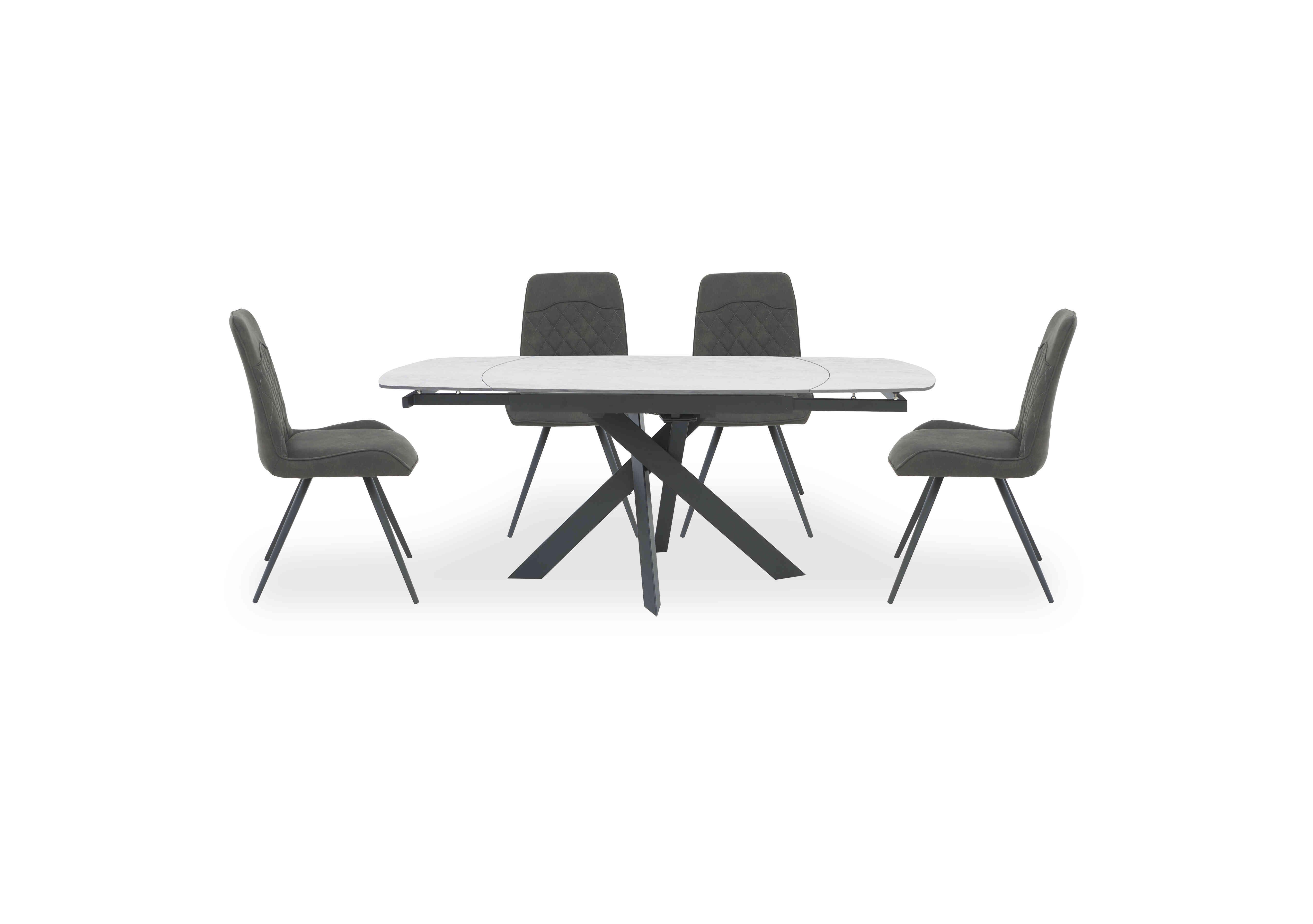 Warrior Crystal White Swivel Extending Dining Table with 4 Standard Dining Chairs in White/Grey on Furniture Village