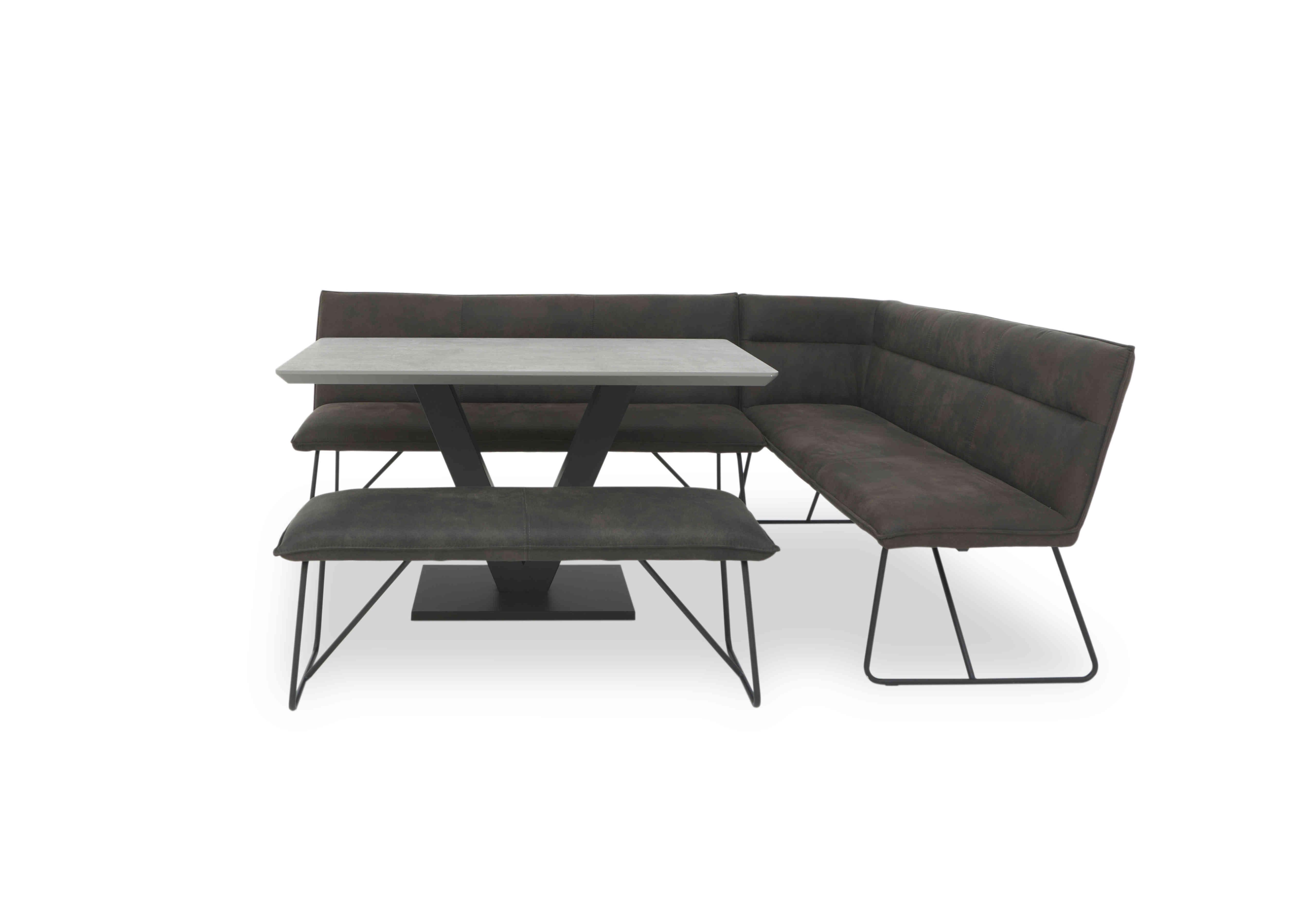 Ruben Dining Table with a Faux Suede Right Hand Facing Corner Dining Bench and Standard Dining Bench in Stone on Furniture Village
