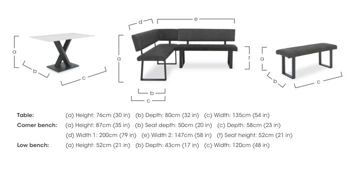 Warrior Crystal White Compact Fixed Dining Table with Right Hand Facing Corner Bench and Standard Bench in  on Furniture Village