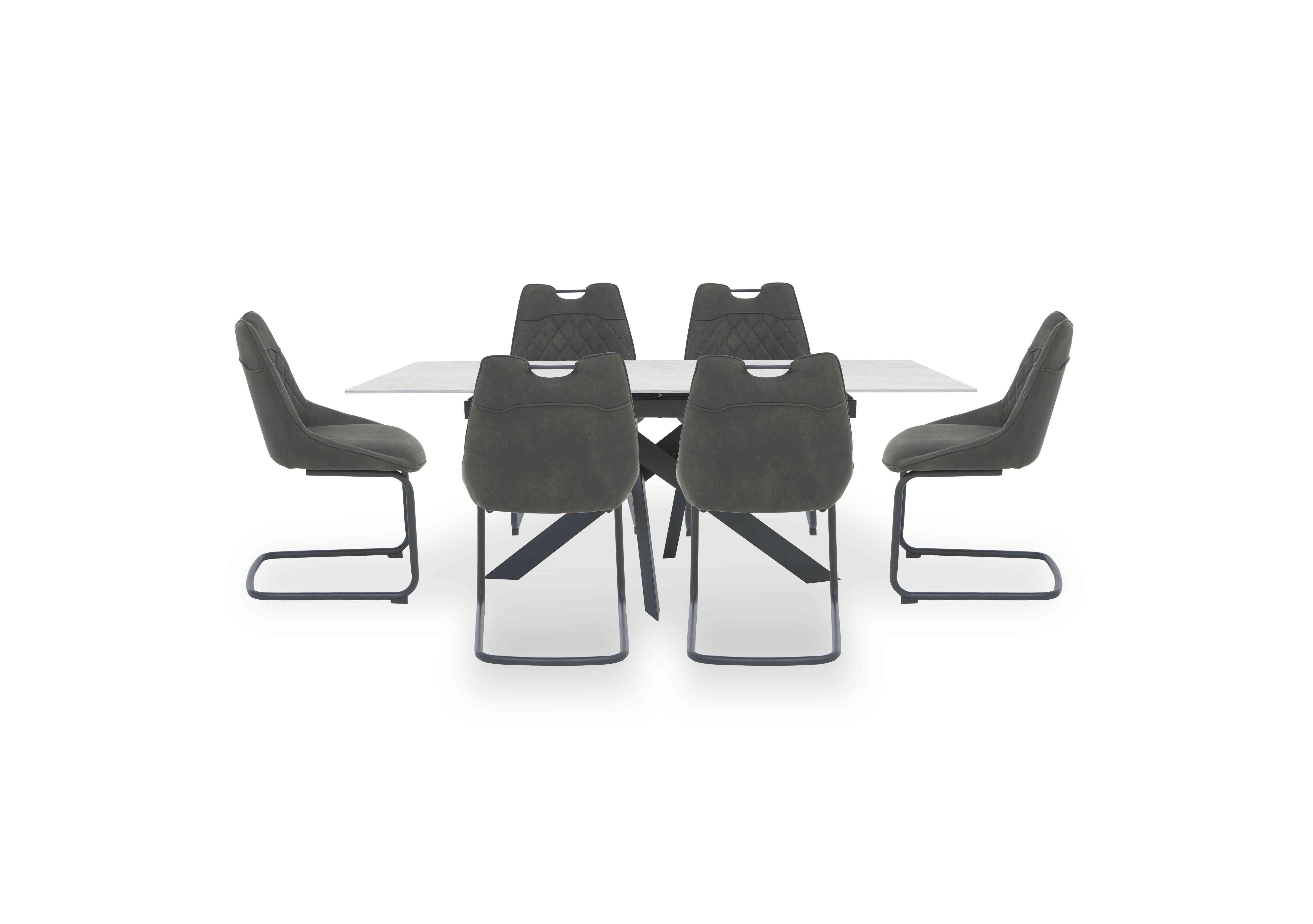 Warrior Crystal White Extending Dining Table with 6 Cantilever Dining Chairs in White/Grey on Furniture Village