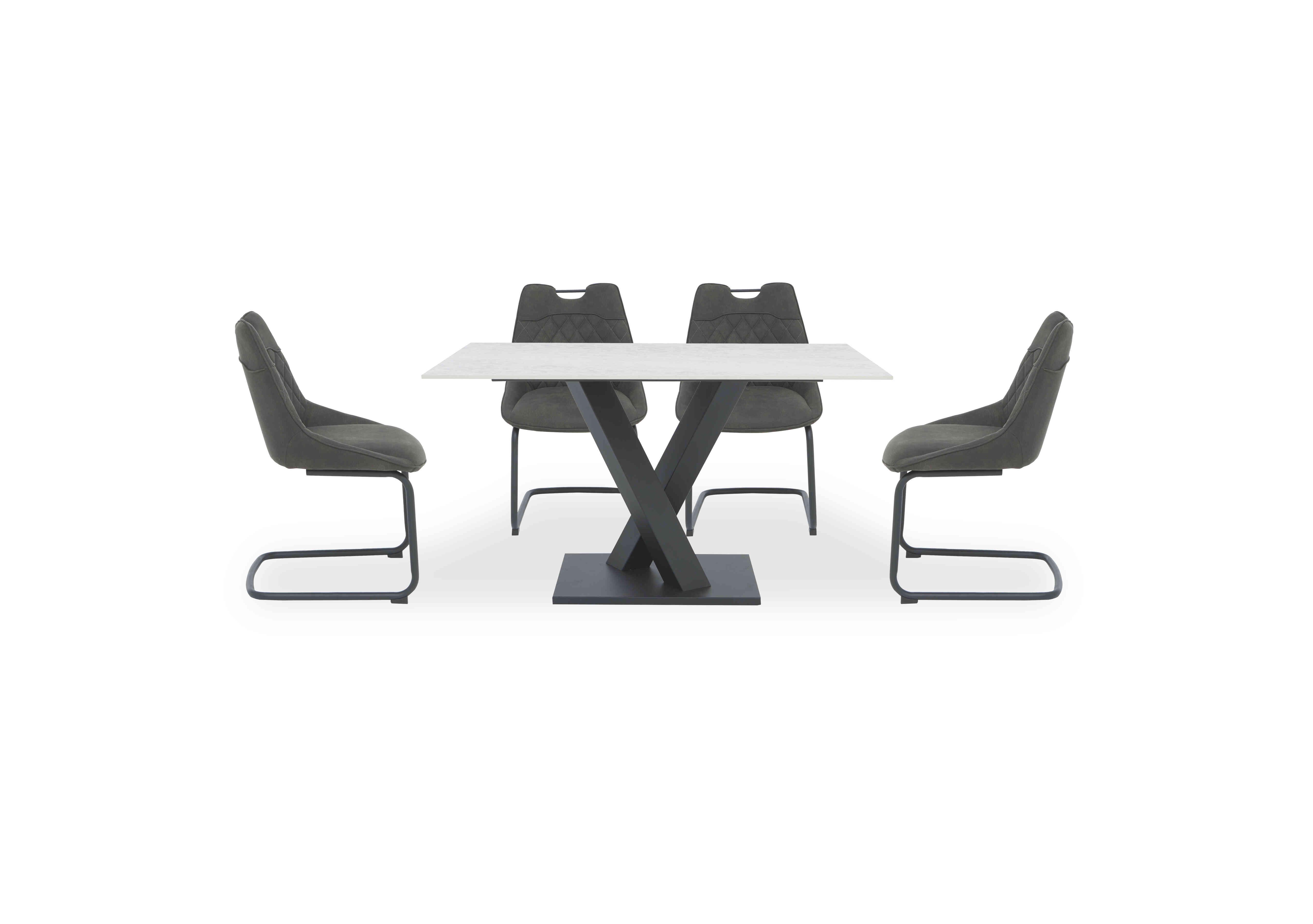 Warrior Crystal White Compact Fixed Dining Table with 4 Cantilever Dining Chairs in White/Grey on Furniture Village