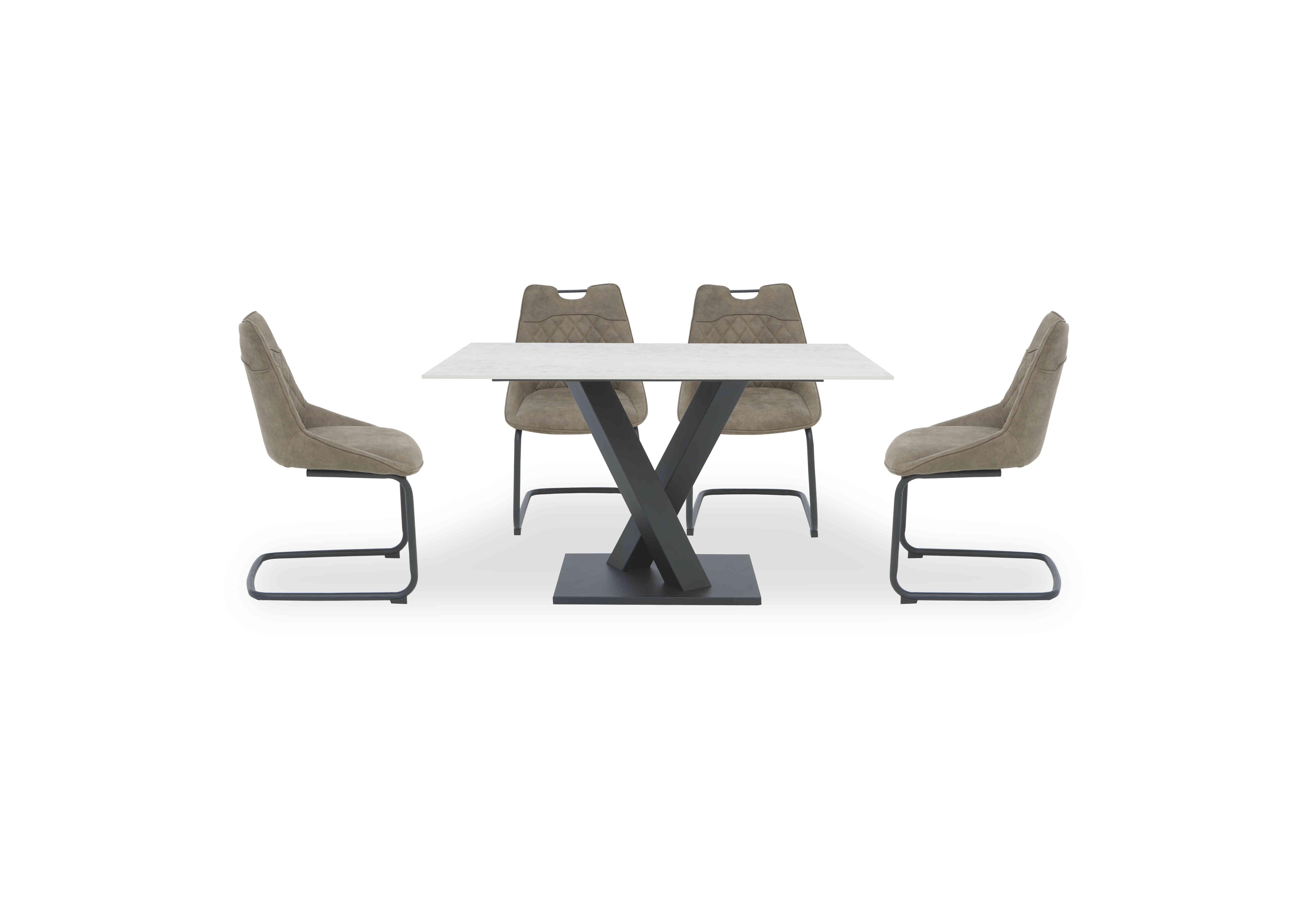 Warrior Crystal White Compact Fixed Dining Table with 4 Cantilever Dining Chairs in White/Taupe on Furniture Village